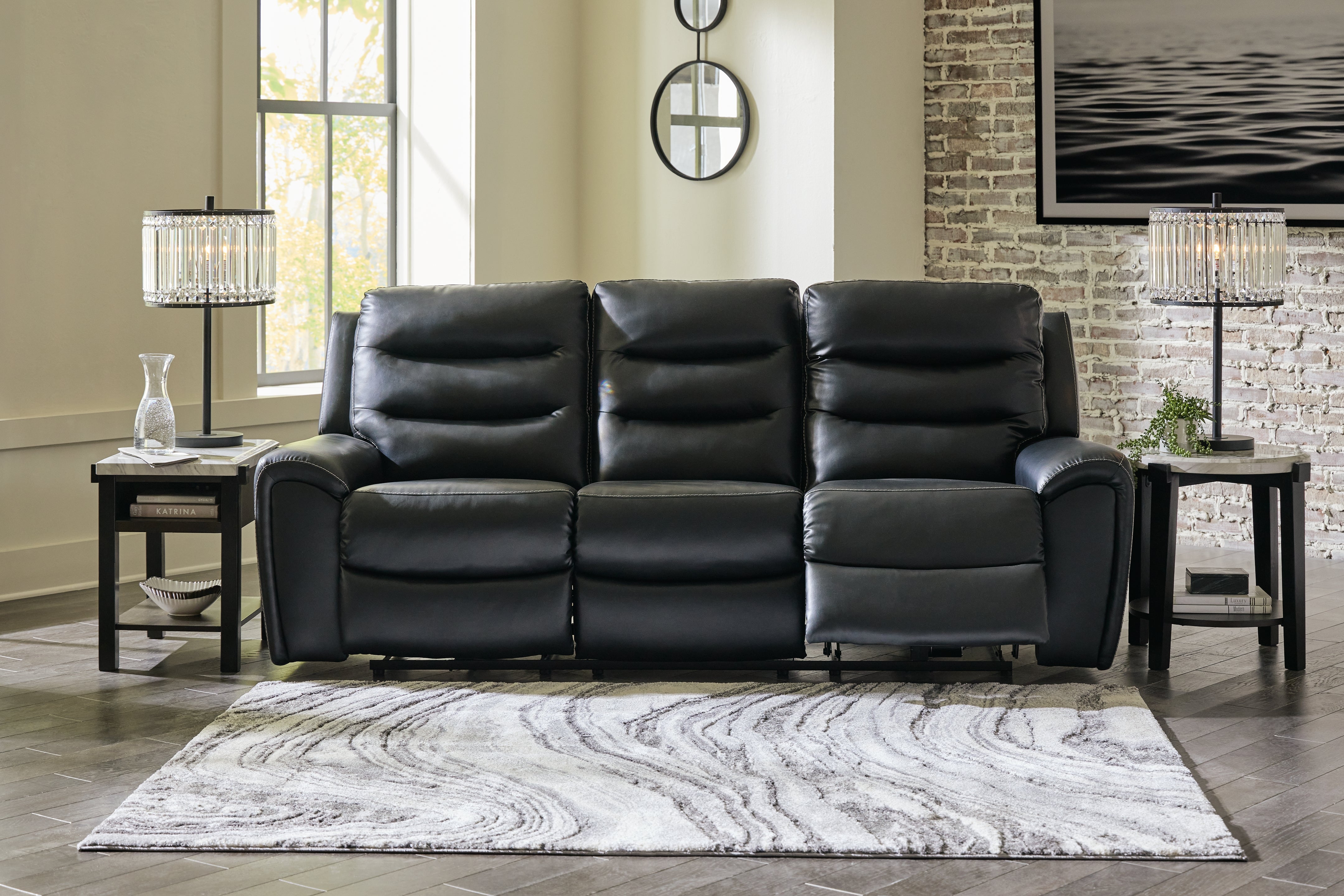 Best Deals Furniture - Ashley Furniture - Warlin Power Reclining Sofa - PWR REC Sofa with ADJ Headrest / Black - 6110515