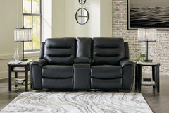 Best Deals Furniture - Ashley Furniture - Warlin Power Reclining Loveseat with Console - PWR REC Loveseat/CON/ADJ HDRST / Black - 6110518