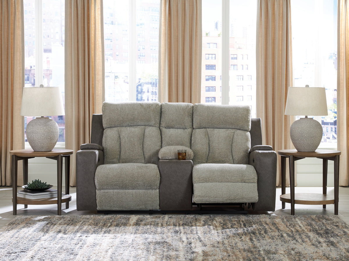 Best Deals Furniture - Ashley Furniture - WhipLash Power Reclining Loveseat with Console - PWR REC Loveseat/CON/ADJ HDRST / Sisal - PC6320418