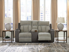 Best Deals Furniture - Ashley Furniture - WhipLash Power Reclining Loveseat with Console - PWR REC Loveseat/CON/ADJ HDRST / Sisal - PC6320418