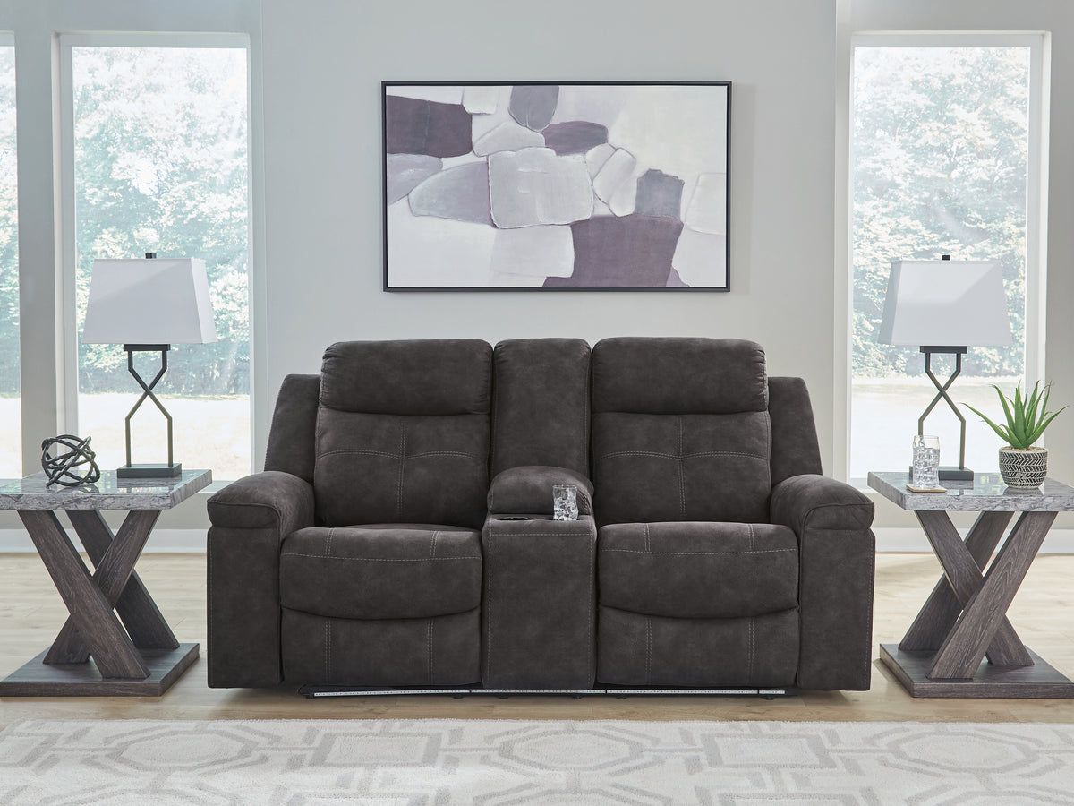 Best Deals Furniture - Ashley Furniture - Brysonview Reclining Loveseat with Console - DBL Rec Loveseat w/Console / Charcoal - 6360594