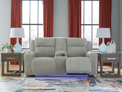 Best Deals Furniture - Ashley Furniture - Forest Lake Power Reclining Loveseat with Console - PWR REC Loveseat/CON/ADJ HDRST / Alloy - PC6420318