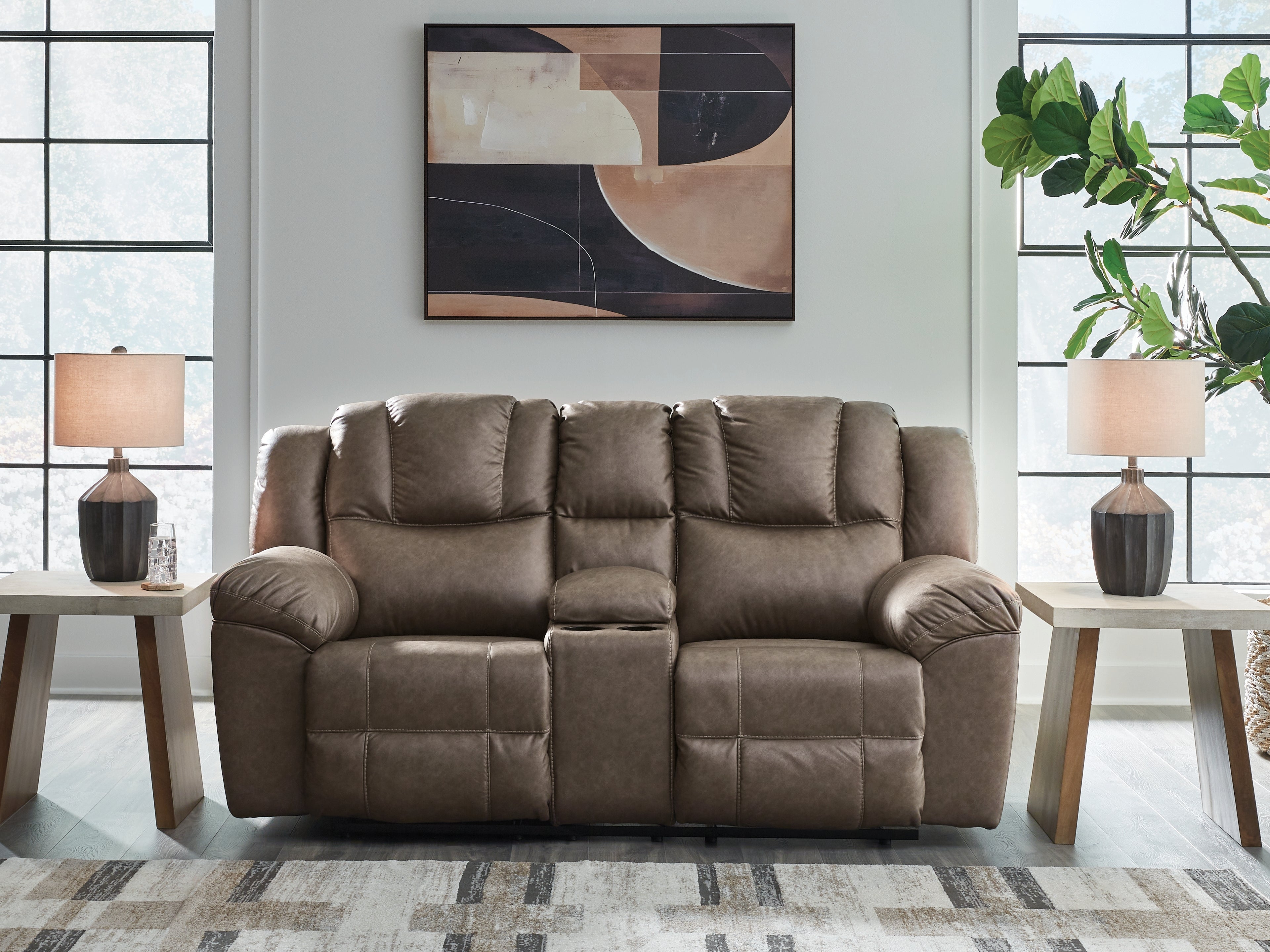 Best Deals Furniture - Ashley Furniture - Lowilla Reclining Loveseat with Console - DBL Rec Loveseat w/Console / Driftwood - PC6450694