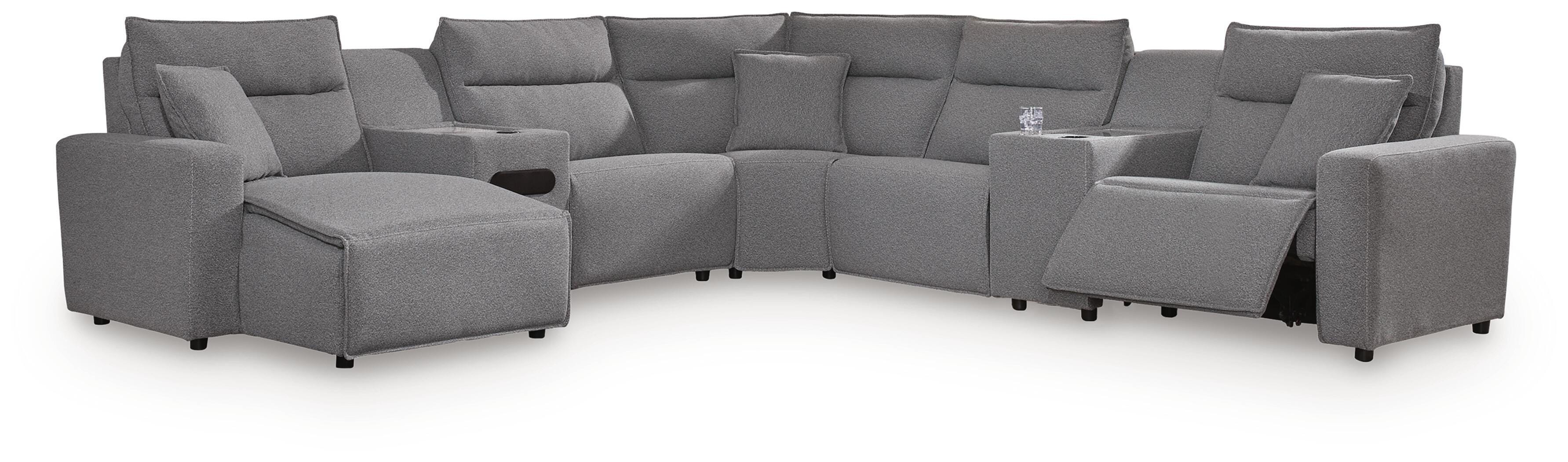 Best Deals Furniture - Ashley Furniture - Modmax II 7-Piece Power Reclining Sectional with Chaise and Audio Console - 7-Piece Power Reclining Sectional with Chaise and Audio Console / Salt and Pepper - 65906S43