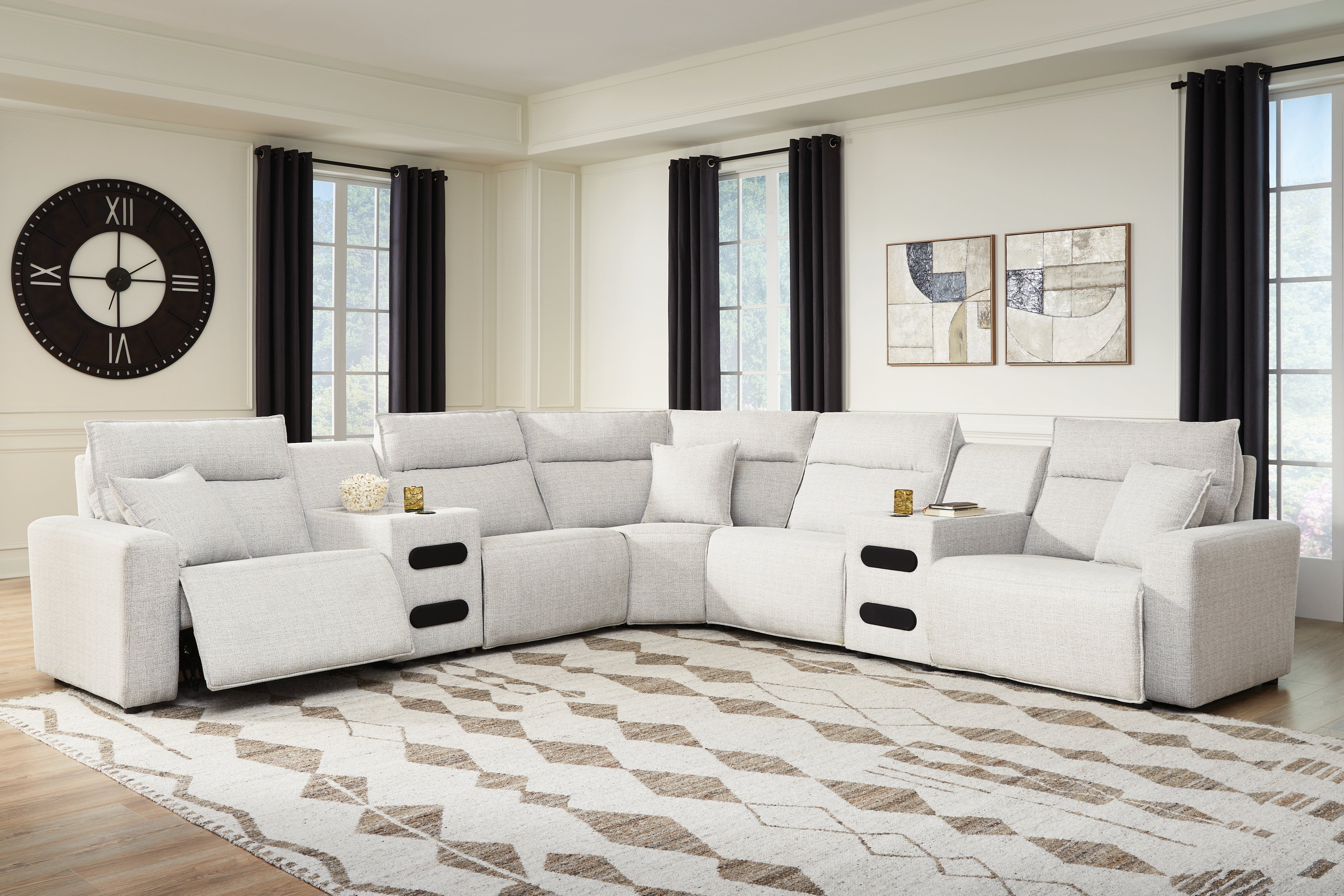 Best Deals Furniture - Ashley Furniture - Modmax II 7-Piece Power Reclining Sectional with Chaise and Audio Consoles - 7-Piece Power Reclining Sectional with Chaise and Audio Consoles - 65907S9
