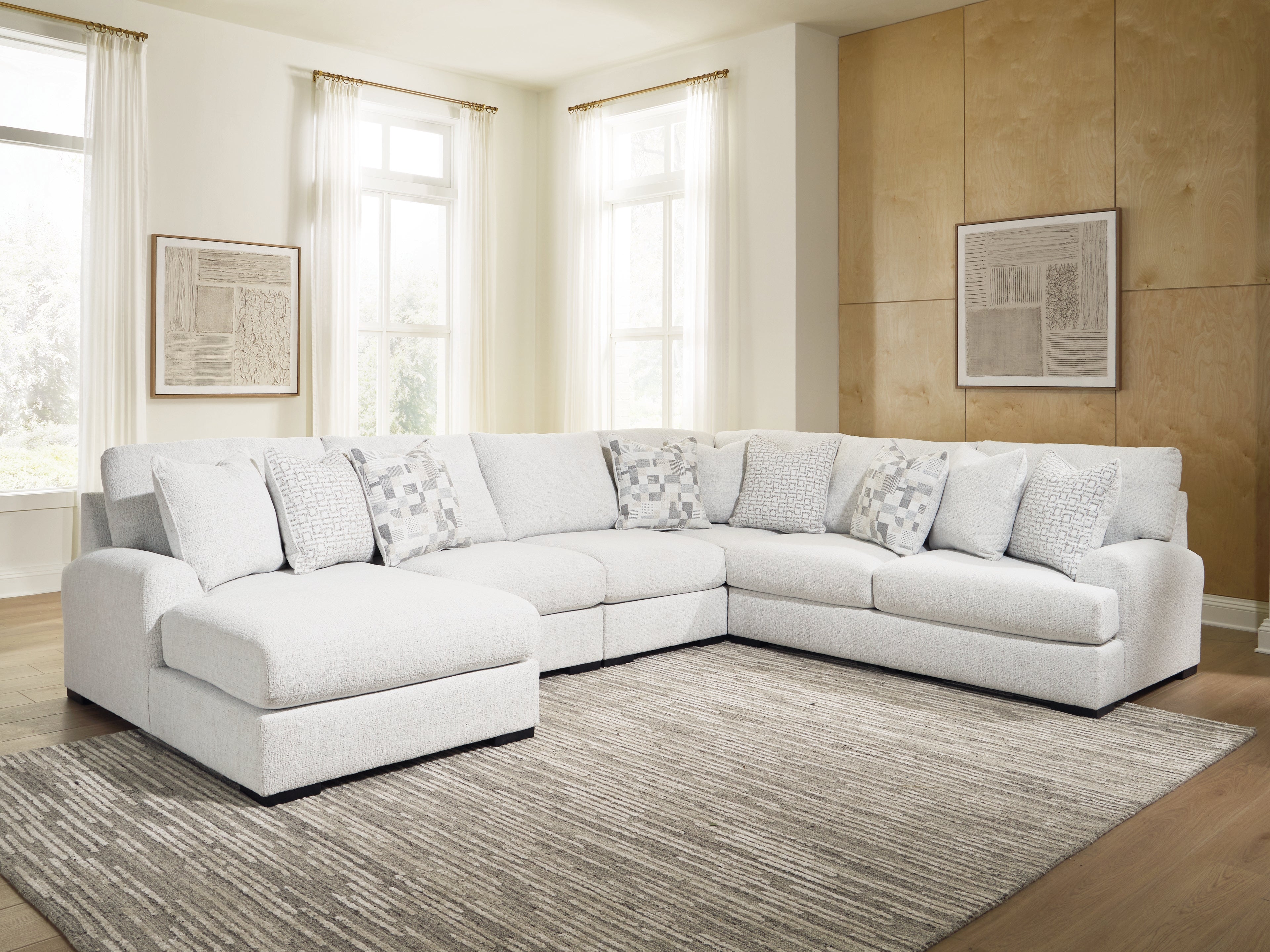 Best Deals Furniture - Ashley Furniture - Misty-Lakes 5-Piece Sectional with Chaise - RAF 5-Piece Sectional with Chaise / Chalk - PC66906S12
