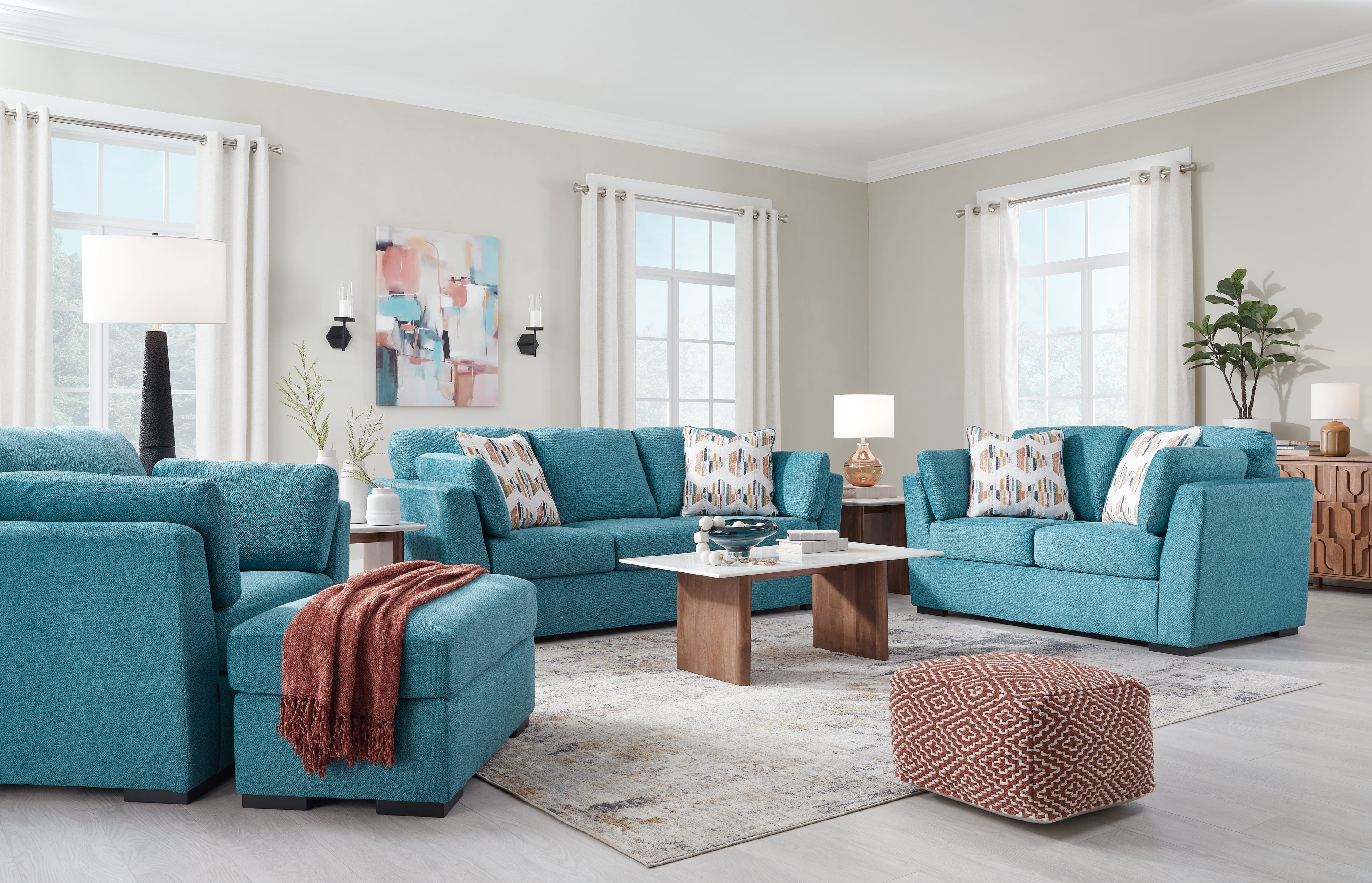 Best Deals Furniture - Ashley Furniture - Keerwick Sofa, Loveseat, Oversized Chair and Ottoman - Sofa, Loveseat, Oversized Chair and Ottoman / Teal - 67507U3