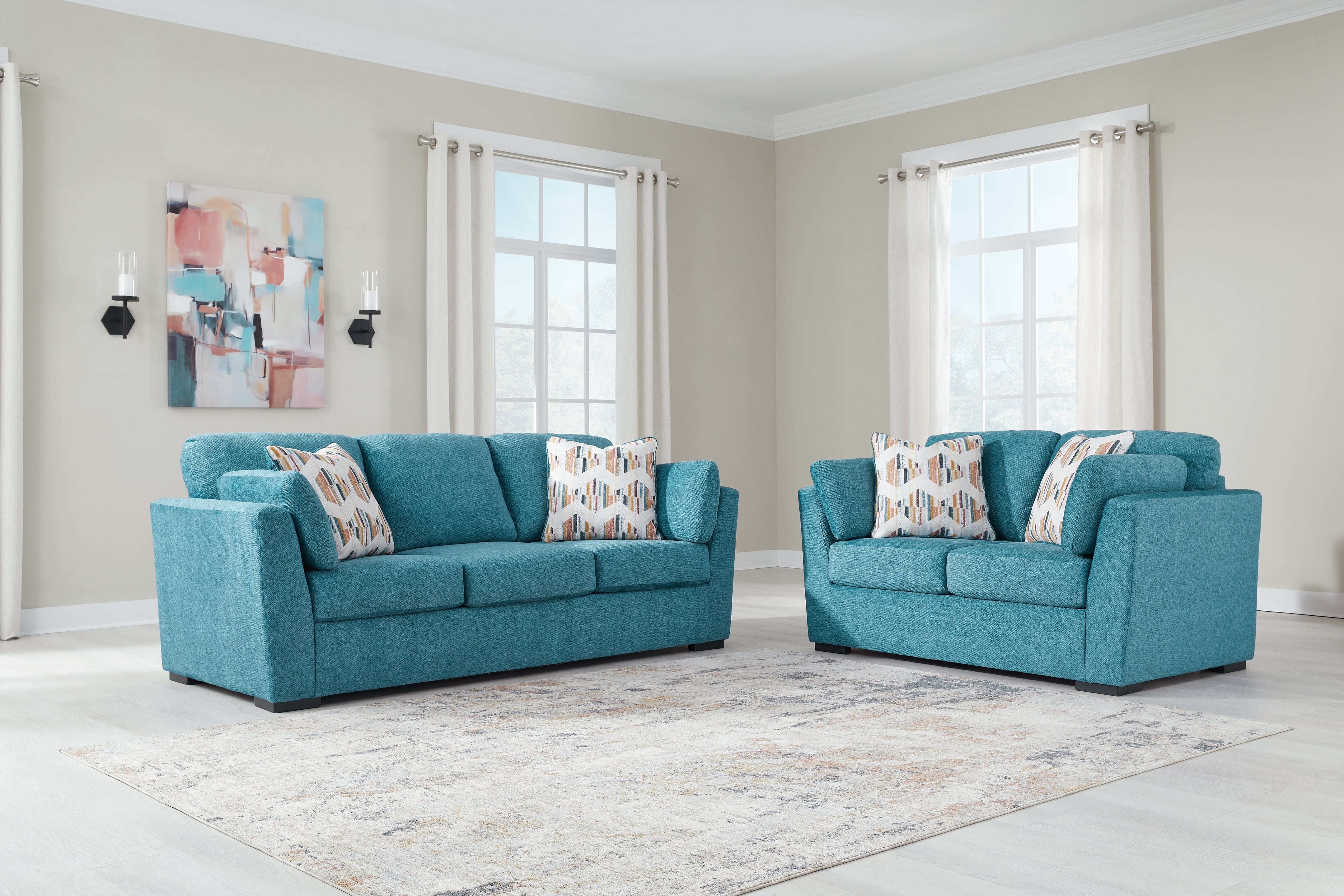 Best Deals Furniture - Ashley Furniture - Keerwick Sofa and Loveseat - Sofa and Loveseat / Teal - 67507U1