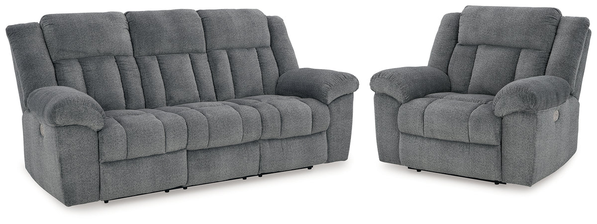 Best Deals Furniture - Ashley Furniture - Tip-Off Power Reclining Sofa and Recliner - Power Reclining Sofa and Recliner / Slate - 69304U3