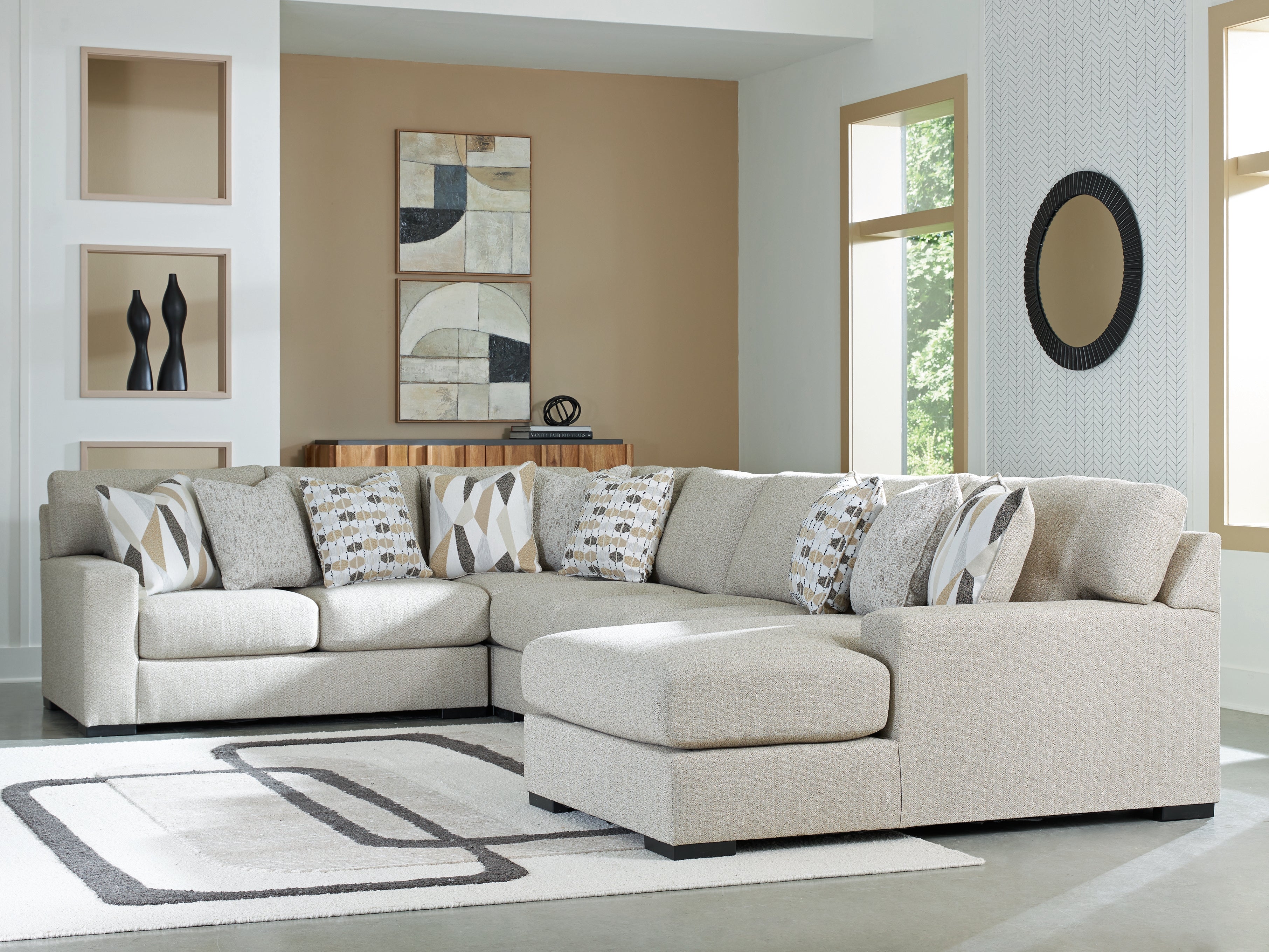 Best Deals Furniture - Ashley Furniture - Laurelgrove Sectional - RAF 5-Piece Sectional with Chaise / Pebble - 75105S12