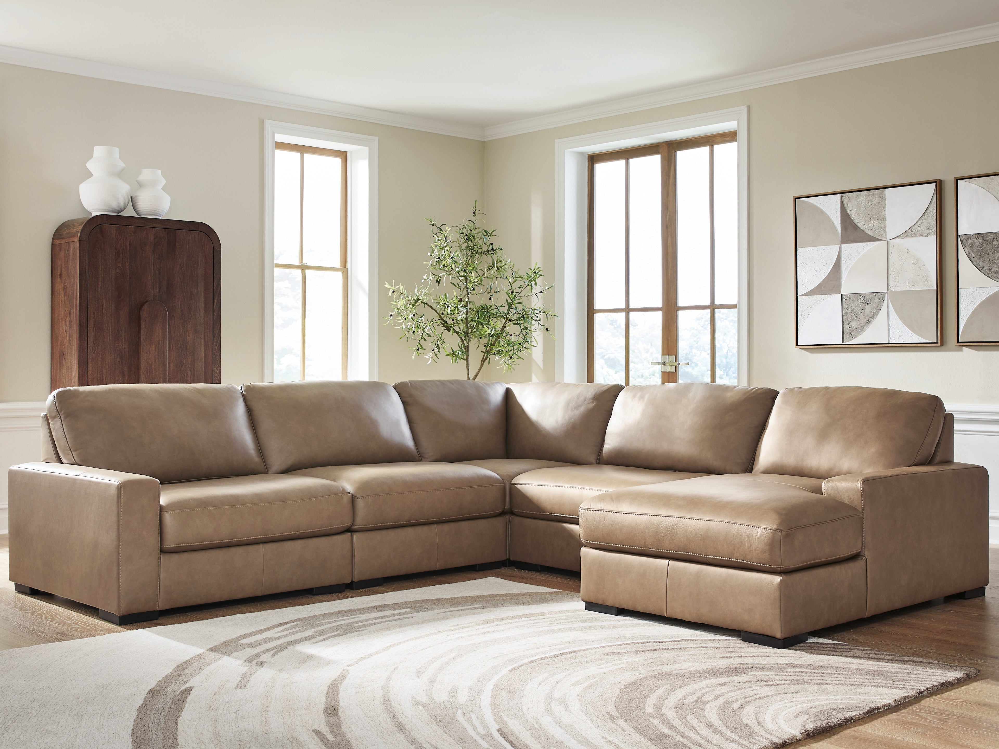 Best Deals Furniture - Ashley Furniture - Veronella 5-Piece Sectional with Chaise - RAF 5-Piece Sectional with Chaise / Sahara - 76106S13