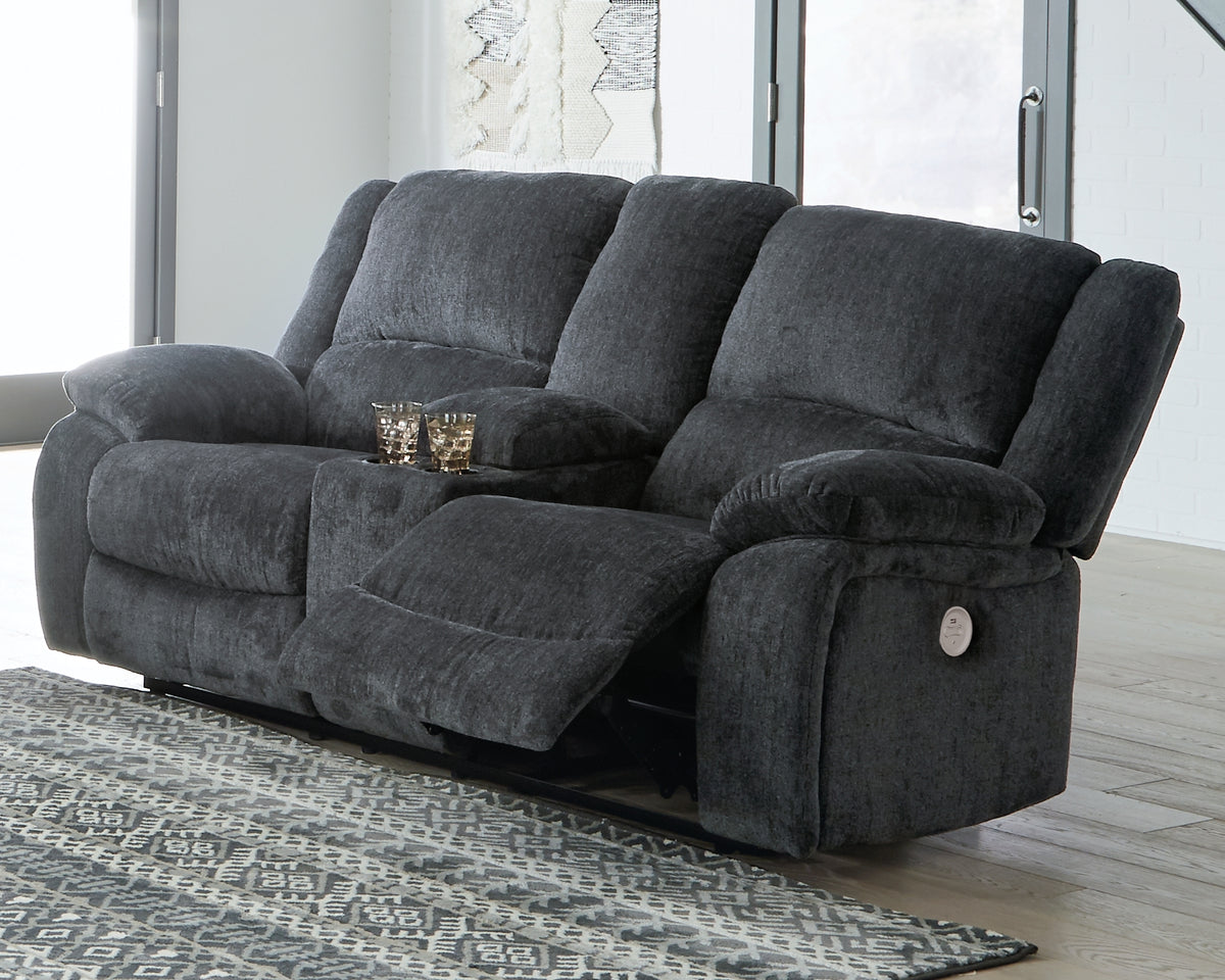 Best Deals Furniture - Ashley Furniture - Draycoll Power Reclining Loveseat with Console - DBL REC PWR Loveseat w/Console / Slate - 7650496