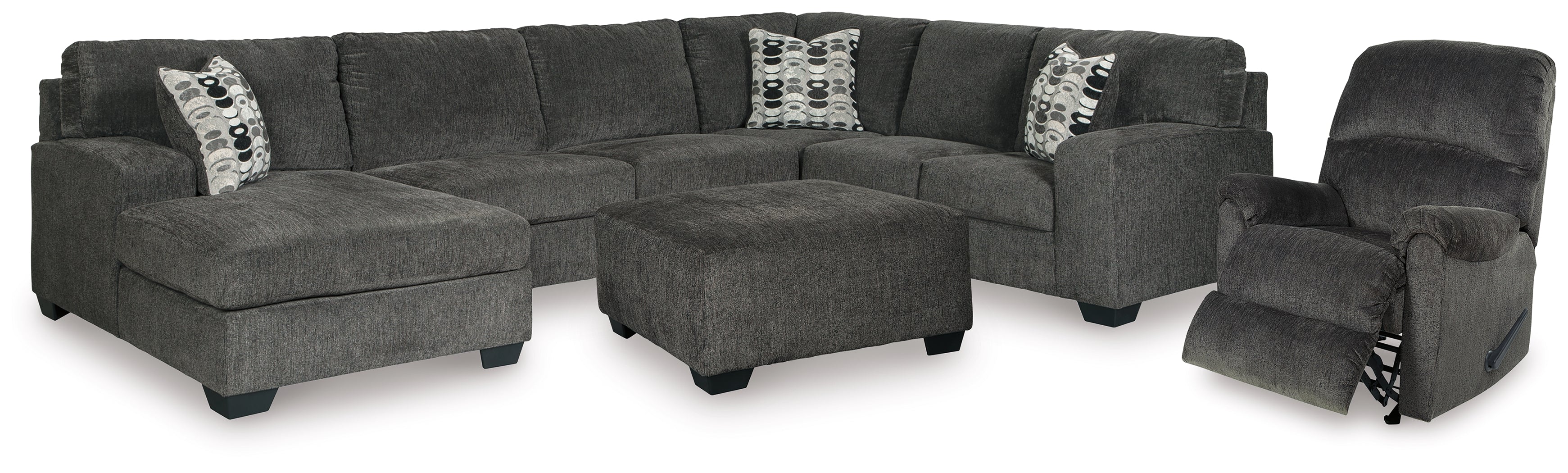 Best Deals Furniture - Ashley Furniture - Ballinasloe 3-Piece Sectional, Recliner and Ottoman - 3-Piece Sectional, Recliner and Ottoman / Smoke - 80703U2