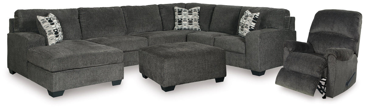 Best Deals Furniture - Ashley Furniture - Ballinasloe 3-Piece Sectional, Recliner and Ottoman - 3-Piece Sectional, Recliner and Ottoman / Smoke - 80703U2