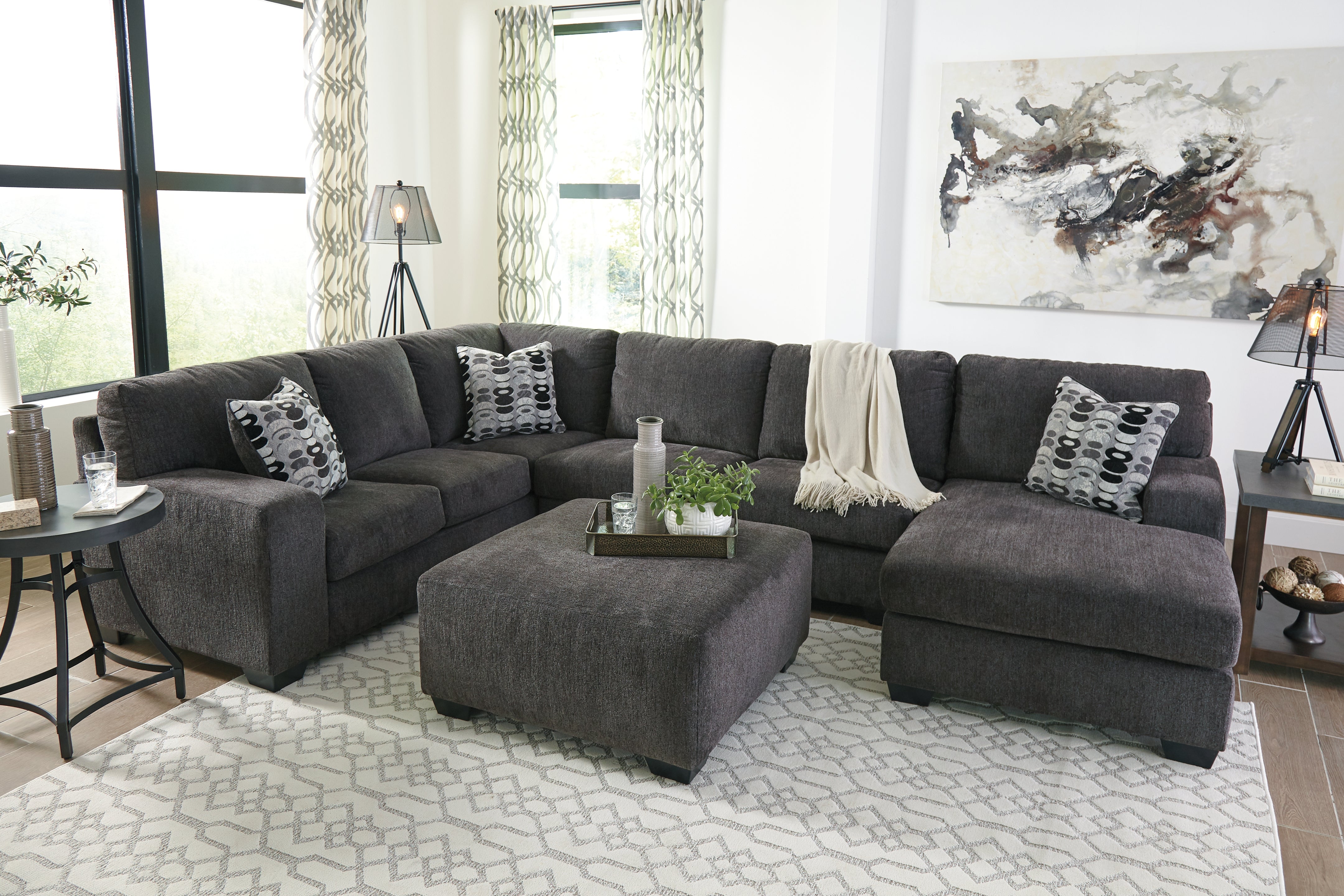 Best Deals Furniture - Ashley Furniture - Ballinasloe 3-Piece Sectional and Ottoman - 3-Piece Sectional and Ottoman / Smoke - 80703U1