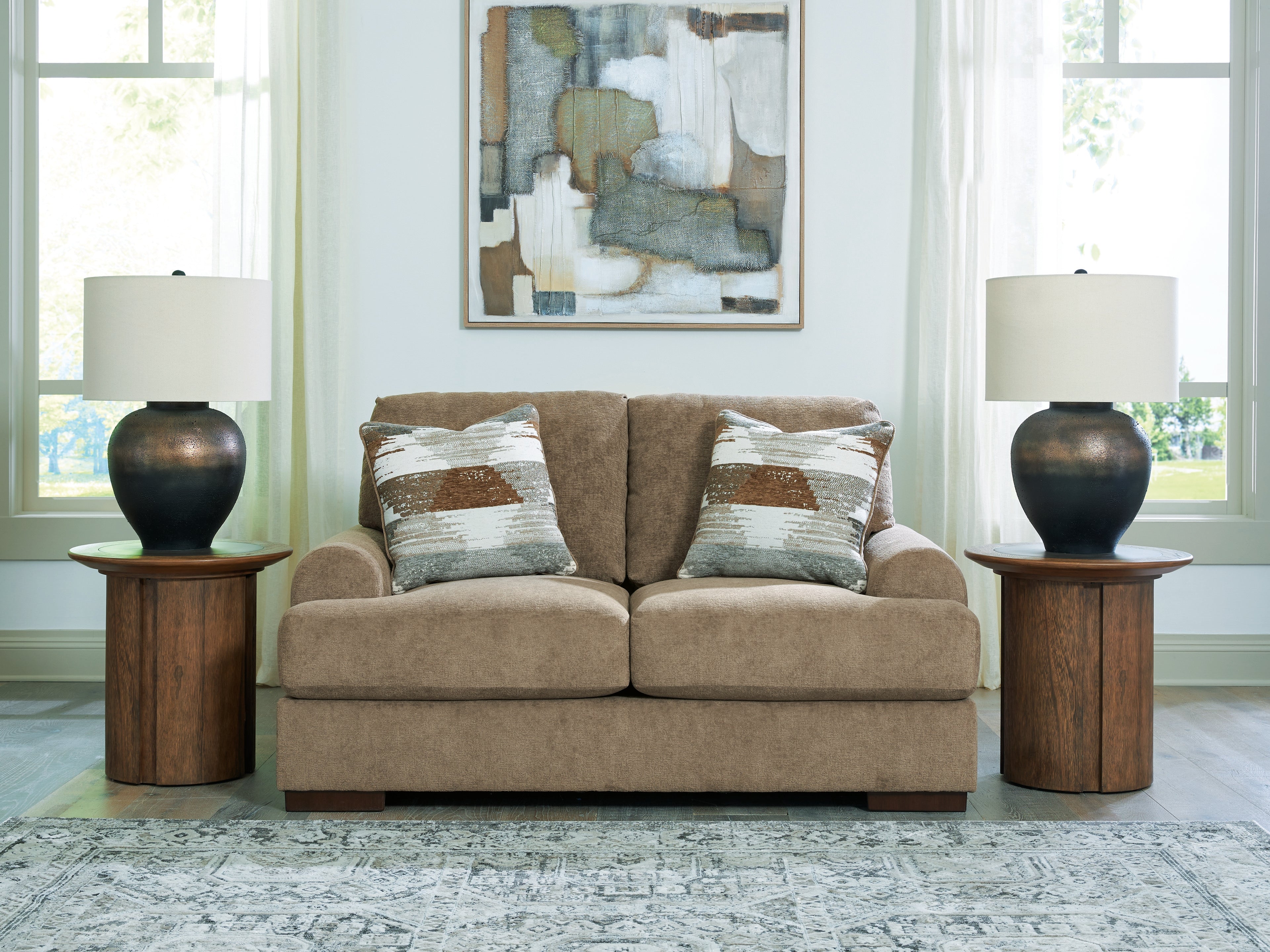 Best Deals Furniture - Ashley Furniture - Jayne Park Loveseat - Loveseat / Pecan - PC8150535