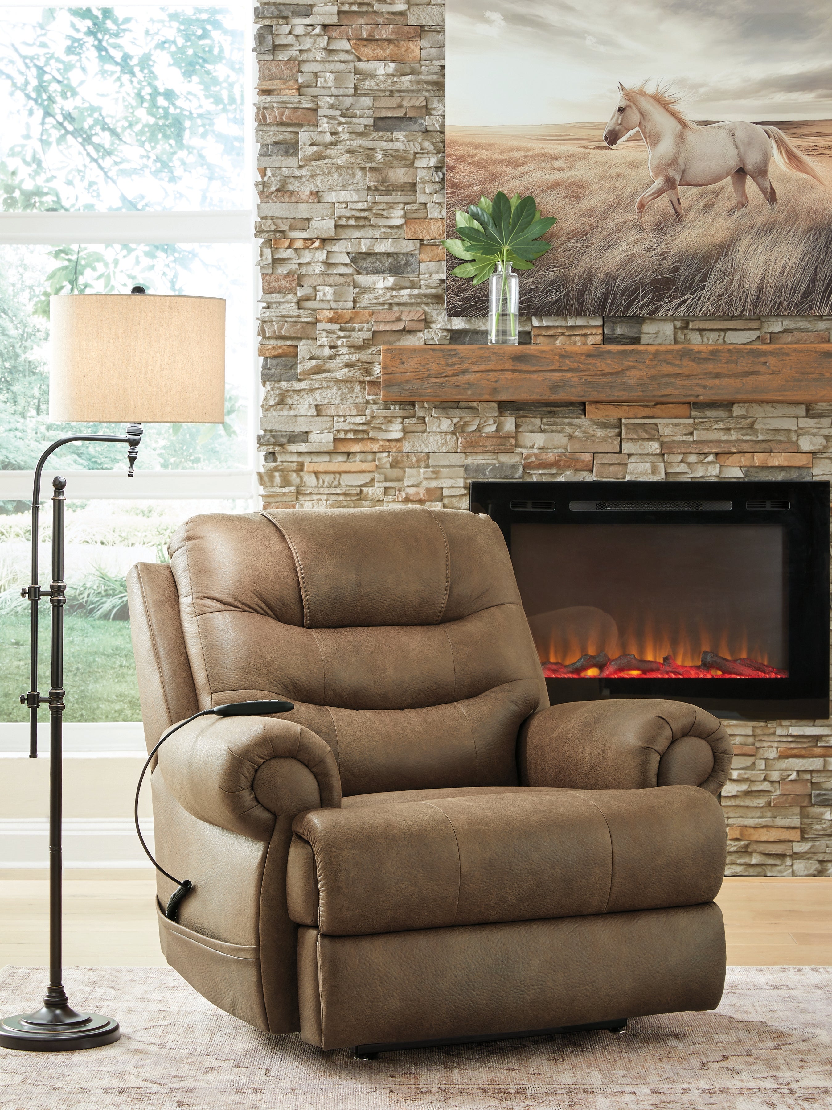 Best Deals Furniture - Ashley Furniture - Revived and Restored Power Lift Recliner - Power Lift Recliner / Earth - PC8240712