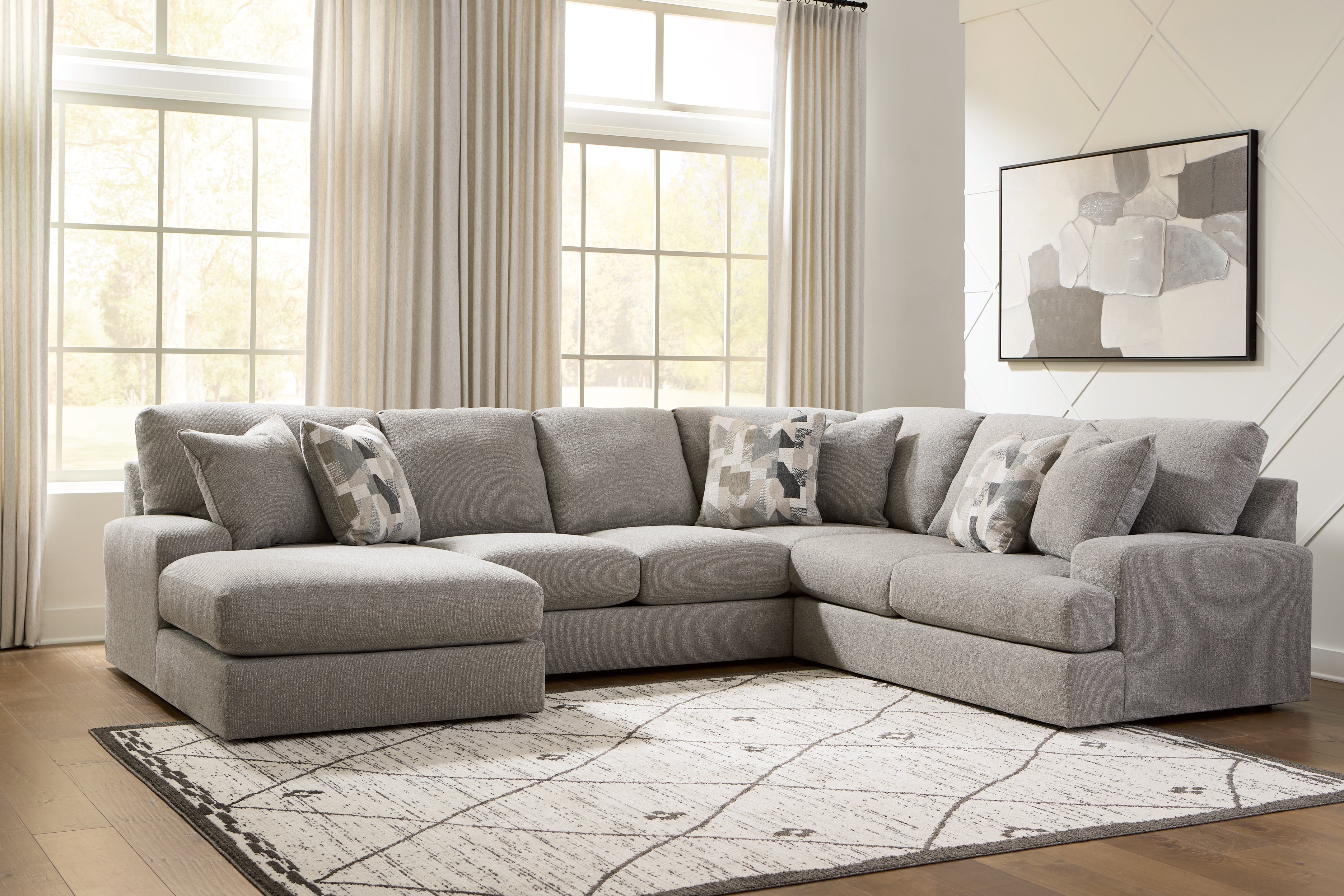 Best Deals Furniture - Ashley Furniture - Lindon 3-Piece Sectional with Chaise - RAF 3-Piece Sectional with Chaise / Smoke - 84704S3