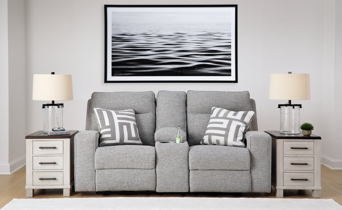 Best Deals Furniture - Ashley Furniture - Biscoe Power Reclining Loveseat with Console - PWR REC Loveseat/CON/ADJ HDRST / Pewter - 9050318