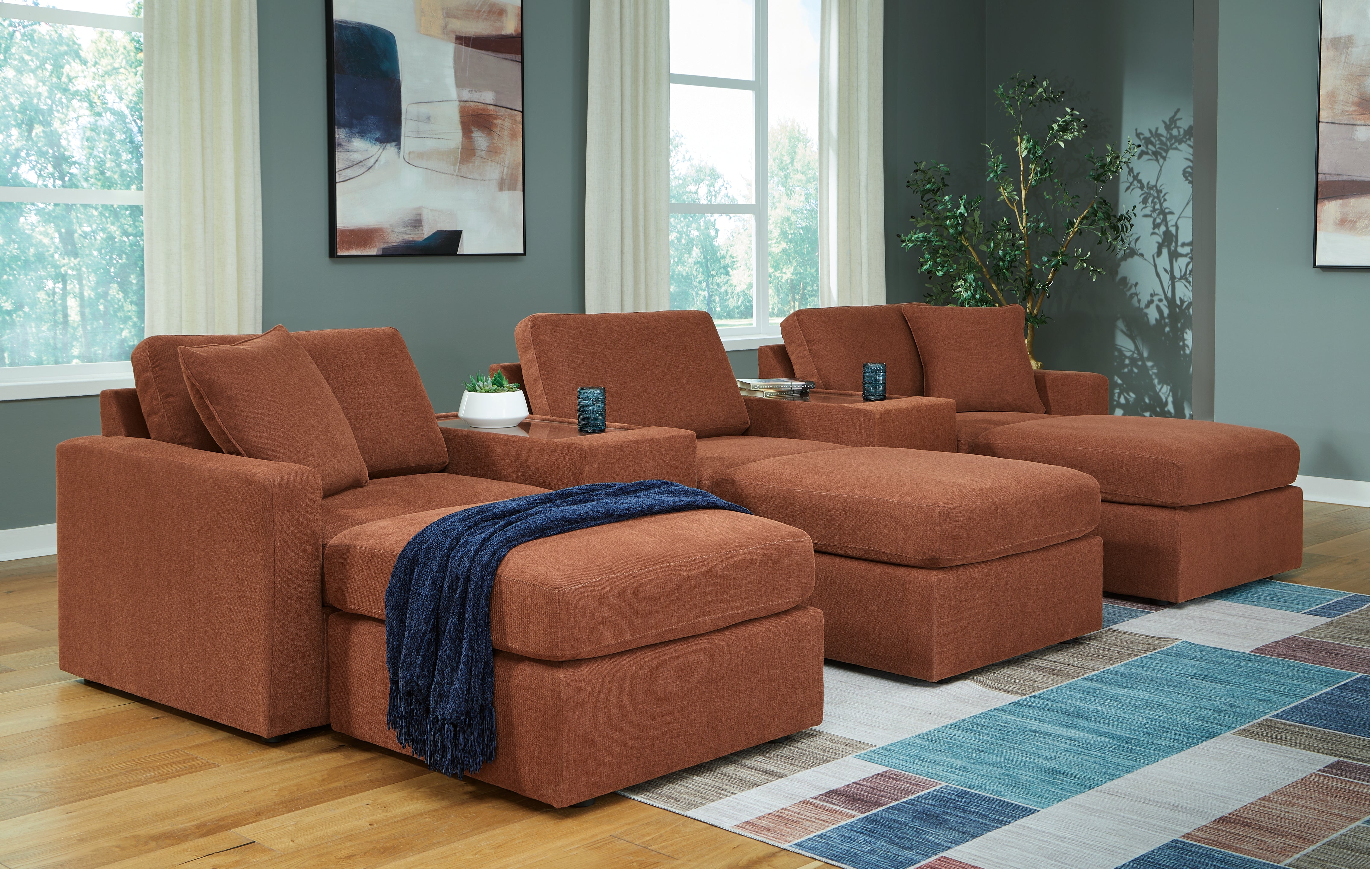 Best Deals Furniture - Ashley Furniture - Modmax 5-Piece Sectional and 3 Ottomans - 5-Piece Sectional and 3 Ottomans / Spice - 92102U19