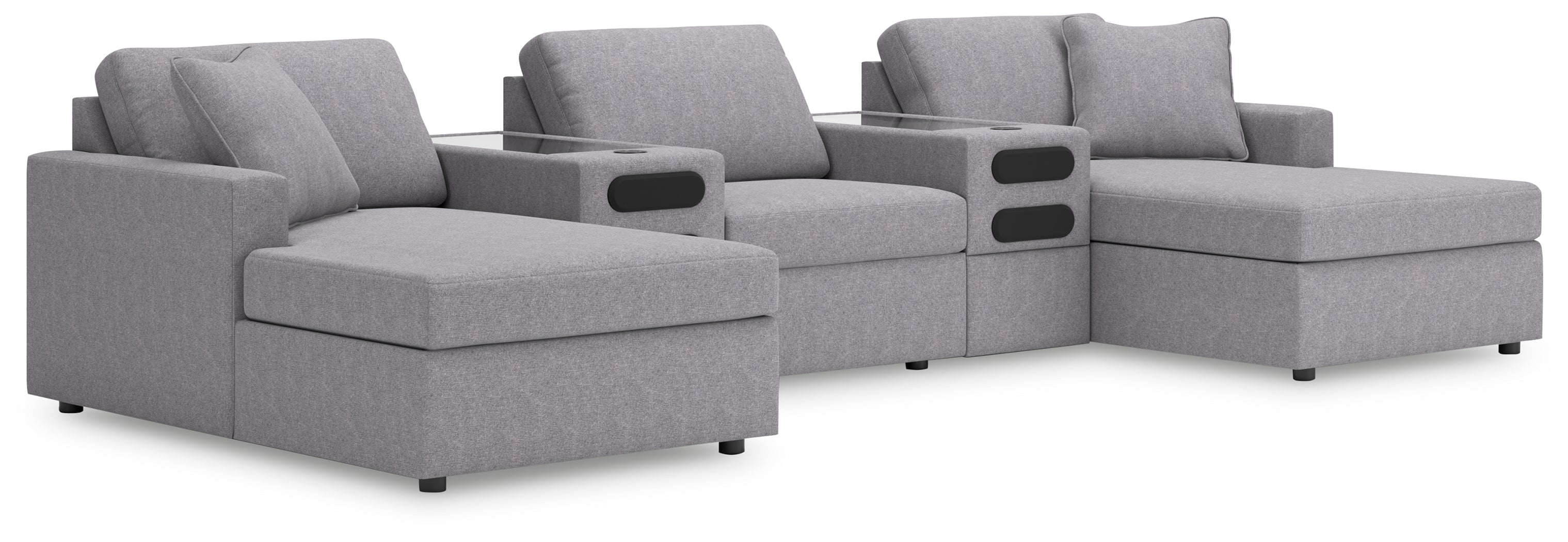 Best Deals Furniture - Ashley Furniture - Modmax 5-Piece Sectional with Chaise and Audio Console - RAF 5-Piece Sectional with Chaise and Audio Console / Granite - 92104S47