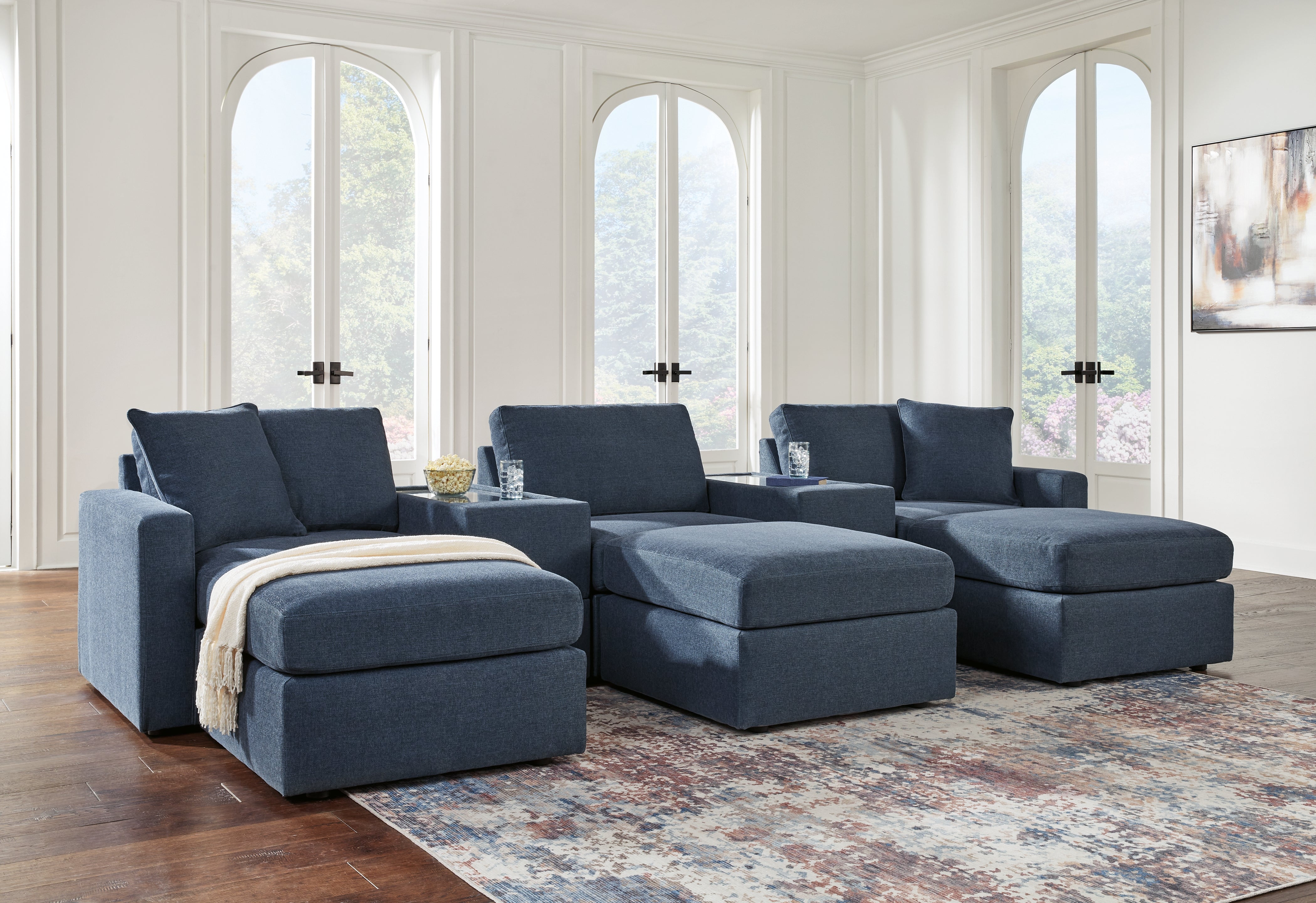 Best Deals Furniture - Ashley Furniture - Modmax 5-Piece Sectional and 3 Ottomans - 5-Piece Sectional and 3 Ottomans / Ink - 92121U19
