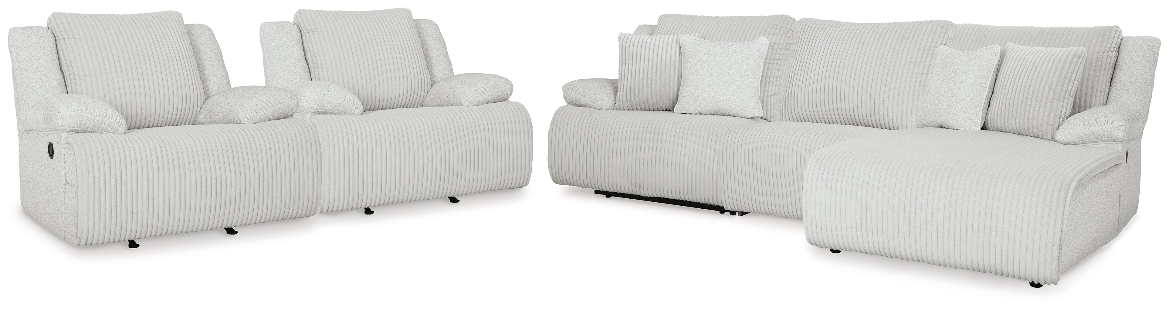 Best Deals Furniture - Ashley Furniture - Top Tier 3-Piece Reclining Sectional and 2 Recliners - 3-Piece Reclining Sectional and 2 Recliners / Alloy - 92706U1
