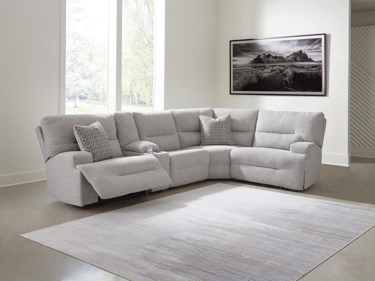 Best Deals Furniture - Ashley Furniture - Acklen Place 5-Piece Power Reclining Sectional with Storage Console - 5-Piece Power Reclining Sectional with Storage Console - 93605S19