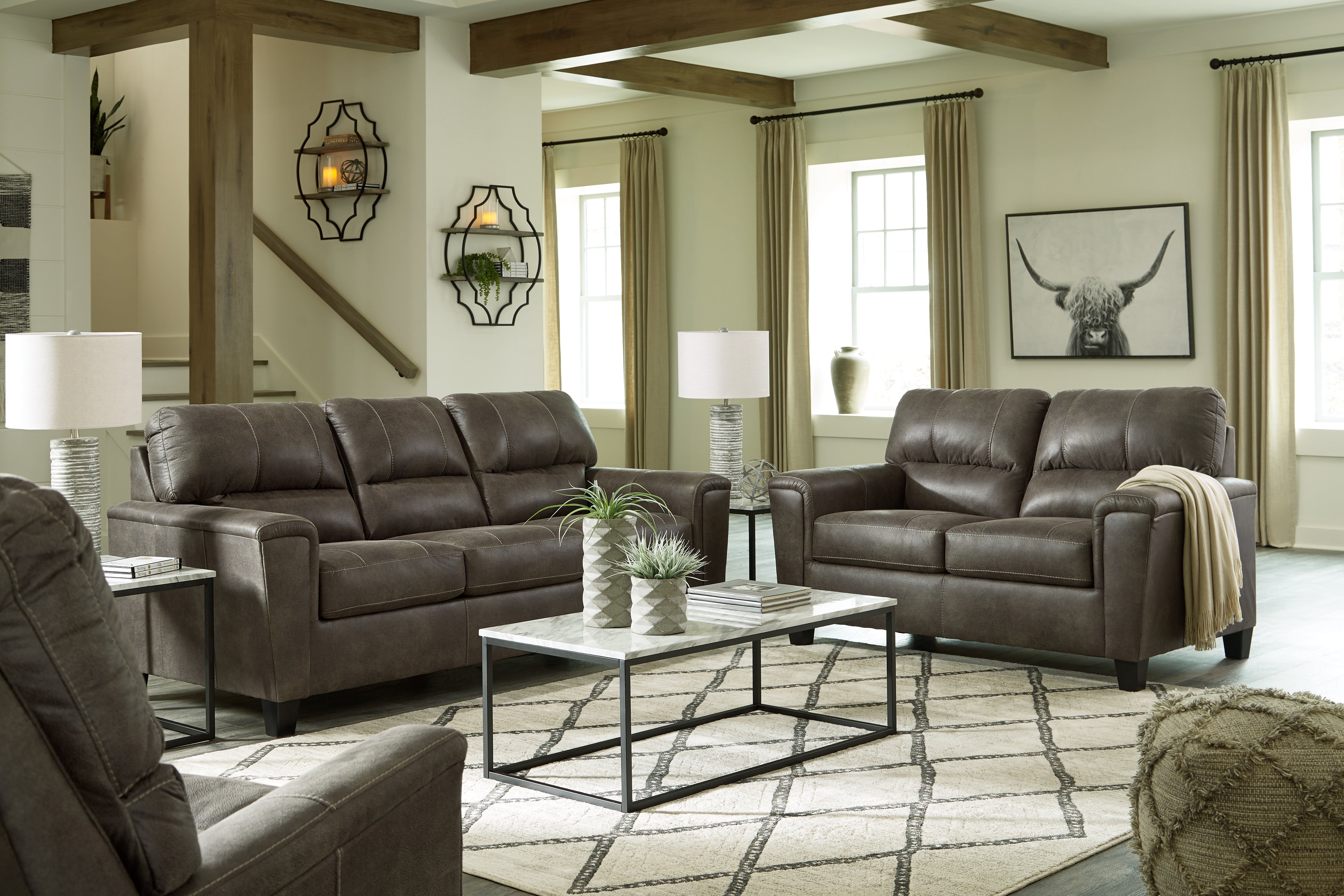 Best Deals Furniture - Ashley Furniture - Navi Sofa, Loveseat and Recliner - Sofa, Loveseat and Recliner / Smoke - 94002U4
