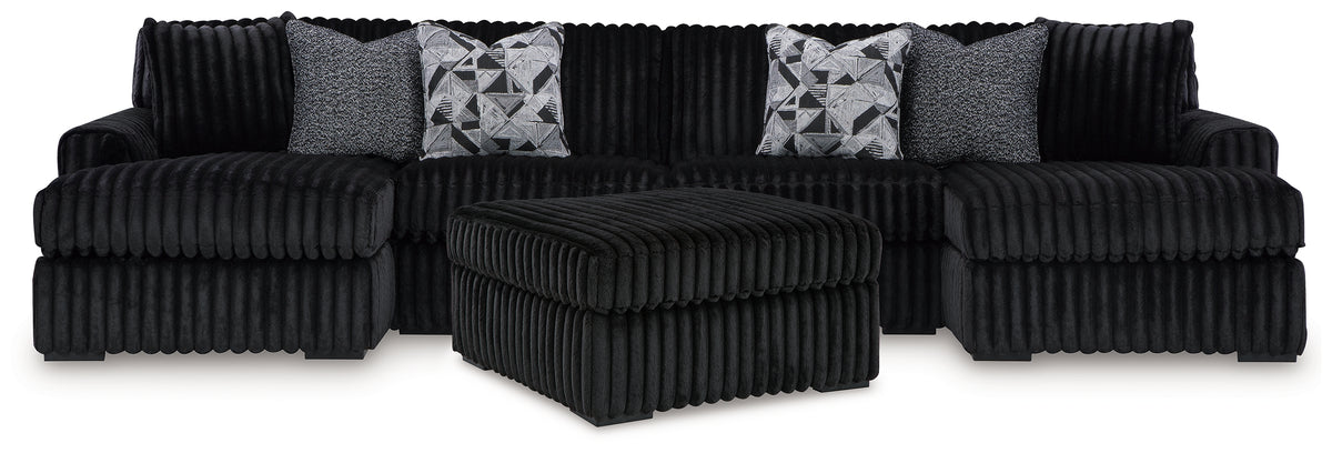 Best Deals Furniture - Ashley Furniture - Midnight-Madness 3-Piece Sectional with Double Chaise and Ottoman - 3-Piece Sectional with Double Chaise and Ottoman / Onyx - 98103U8