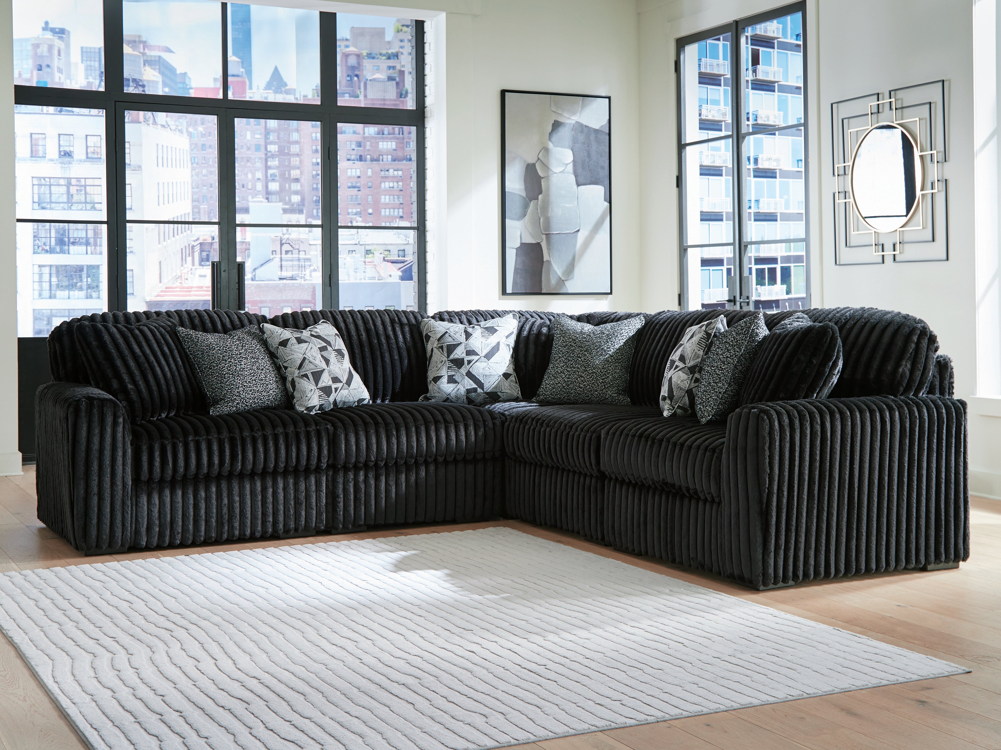 Best Deals Furniture - Ashley Furniture - Midnight-Madness 5-Piece Sectional - RAF 5-Piece Sectional / Onyx - 98103S26