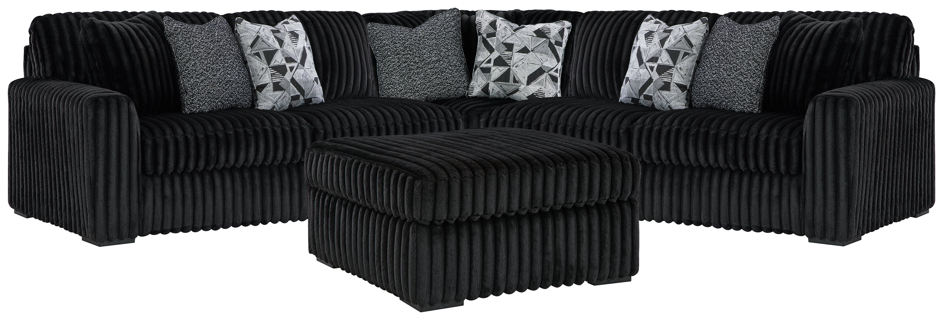 Best Deals Furniture - Ashley Furniture - Midnight-Madness 3-Piece Sectional and Oversized Ottoman - 3-Piece Sectional and Oversized Ottoman / Onyx - 98103U7