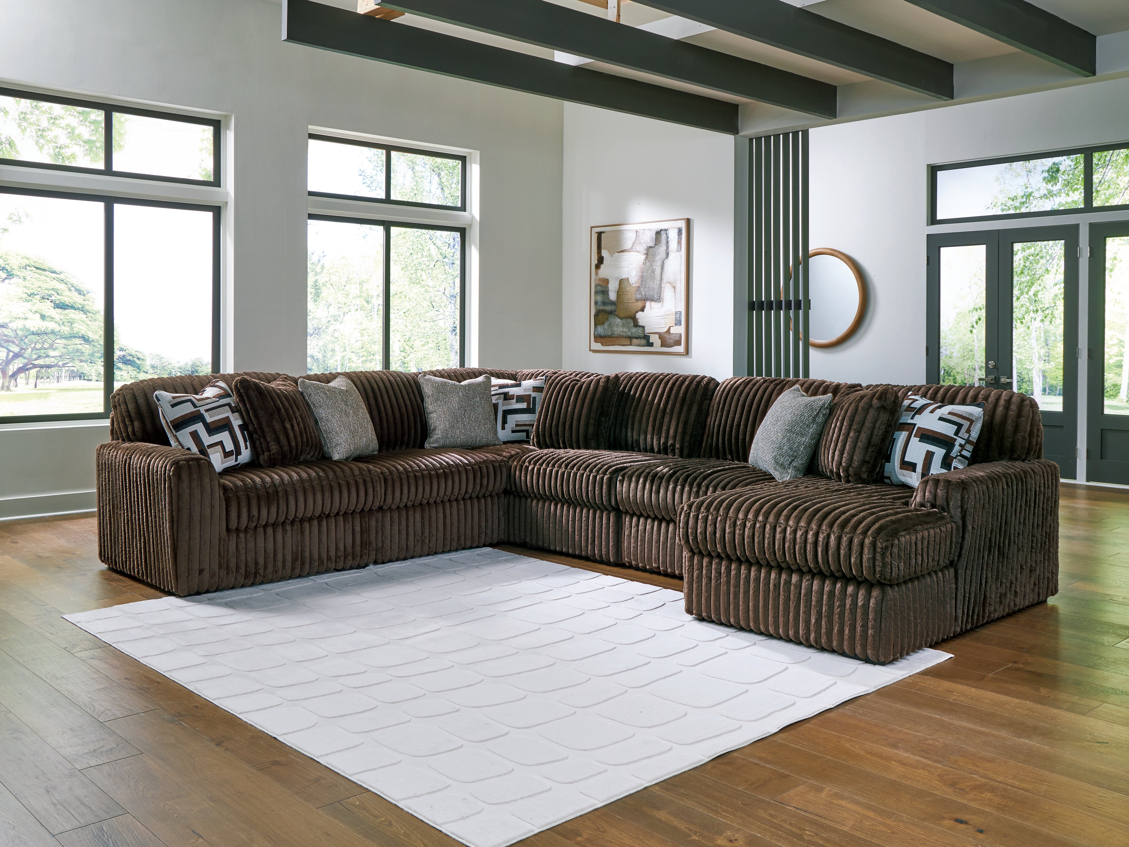 Best Deals Furniture - Ashley Furniture - Midnight-Madness 6-Piece Sectional with Chaise - RAF 6-Piece Sectional with Chaise / Chocolate - 98104S24