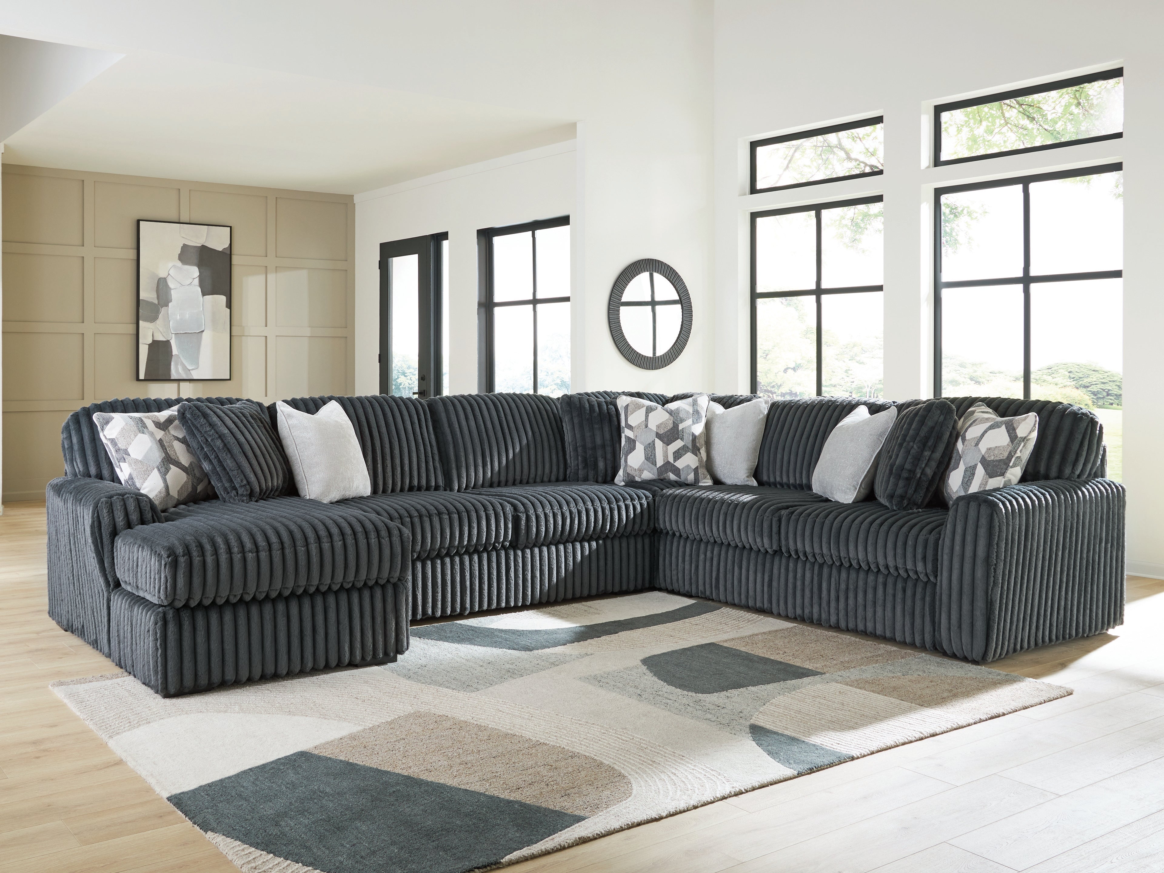 Best Deals Furniture - Ashley Furniture - Midnight-Madness 4-Piece Sectional with Chaise - RAF 4-Piece Sectional with Chaise / Gunmetal - 98105S1