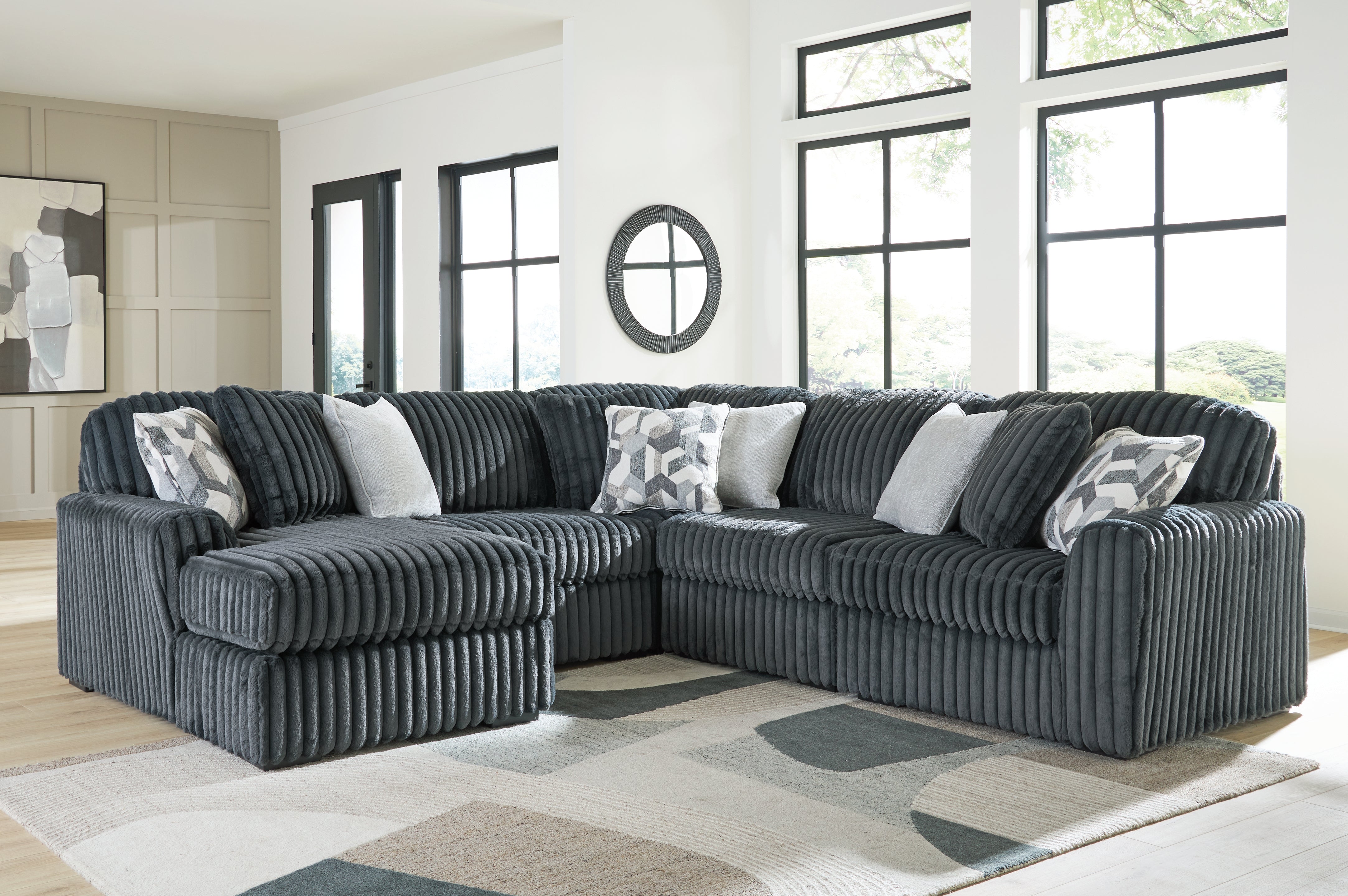 Best Deals Furniture - Ashley Furniture - Midnight-Madness 5-Piece Sectional with Chaise - RAF 5-Piece Sectional with Chaise / Gunmetal - 98105S22