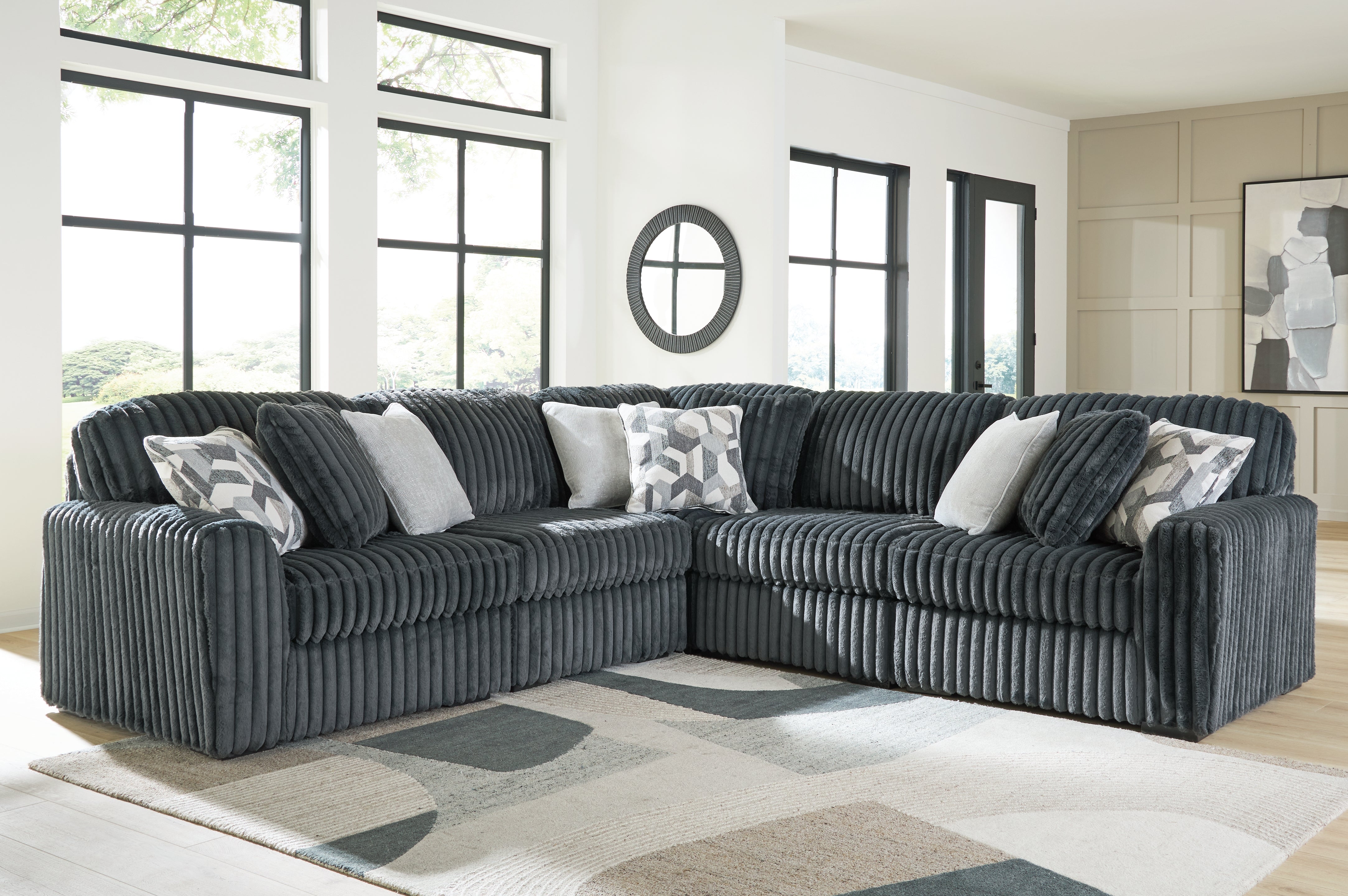 Best Deals Furniture - Ashley Furniture - Midnight-Madness 5-Piece Sectional - RAF 5-Piece Sectional / Gunmetal - 98105S27