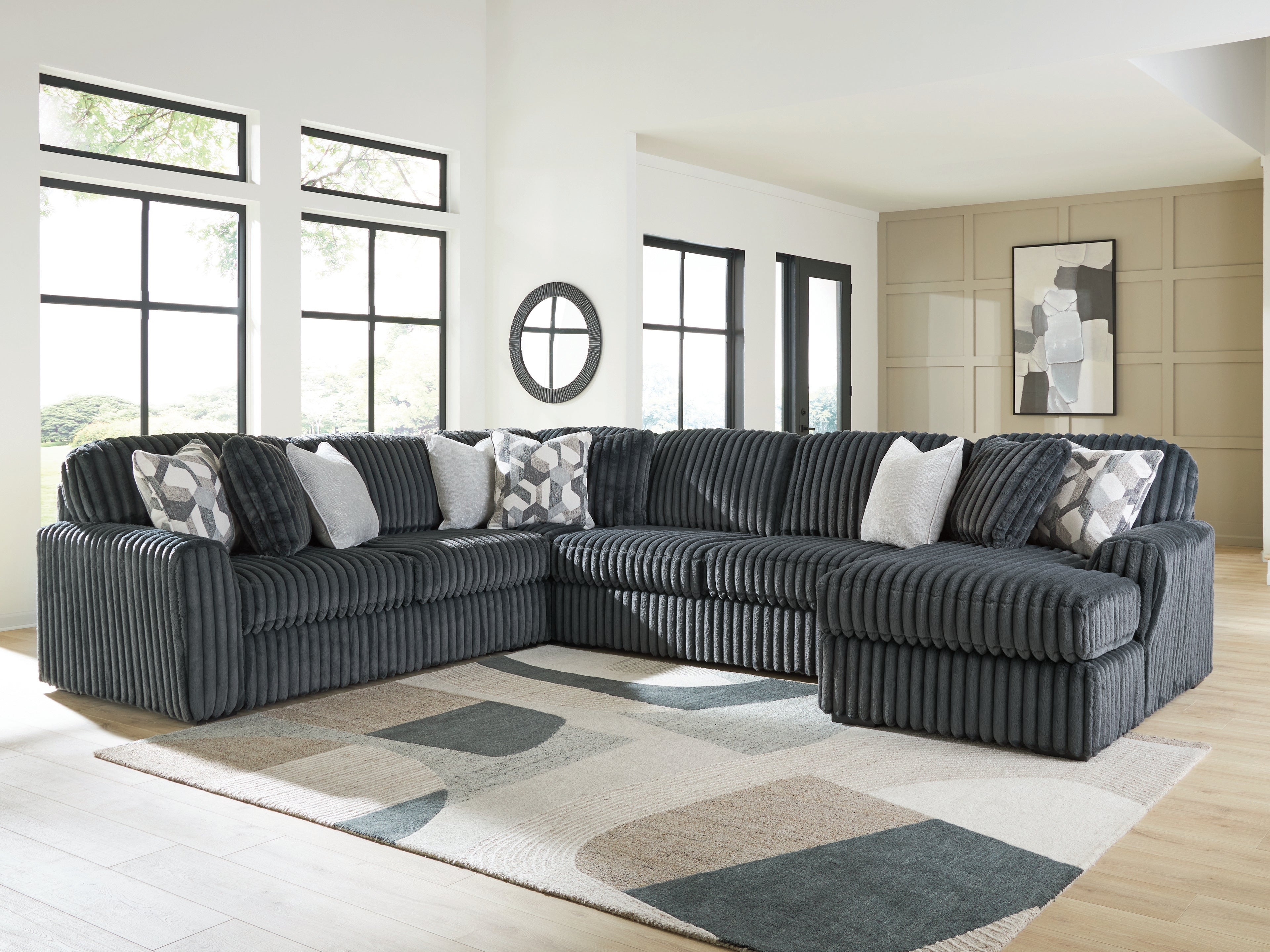 Best Deals Furniture - Ashley Furniture - Midnight-Madness 4-Piece Sectional with Chaise - LAF 4-Piece Sectional with Chaise / Gunmetal - 98105S2