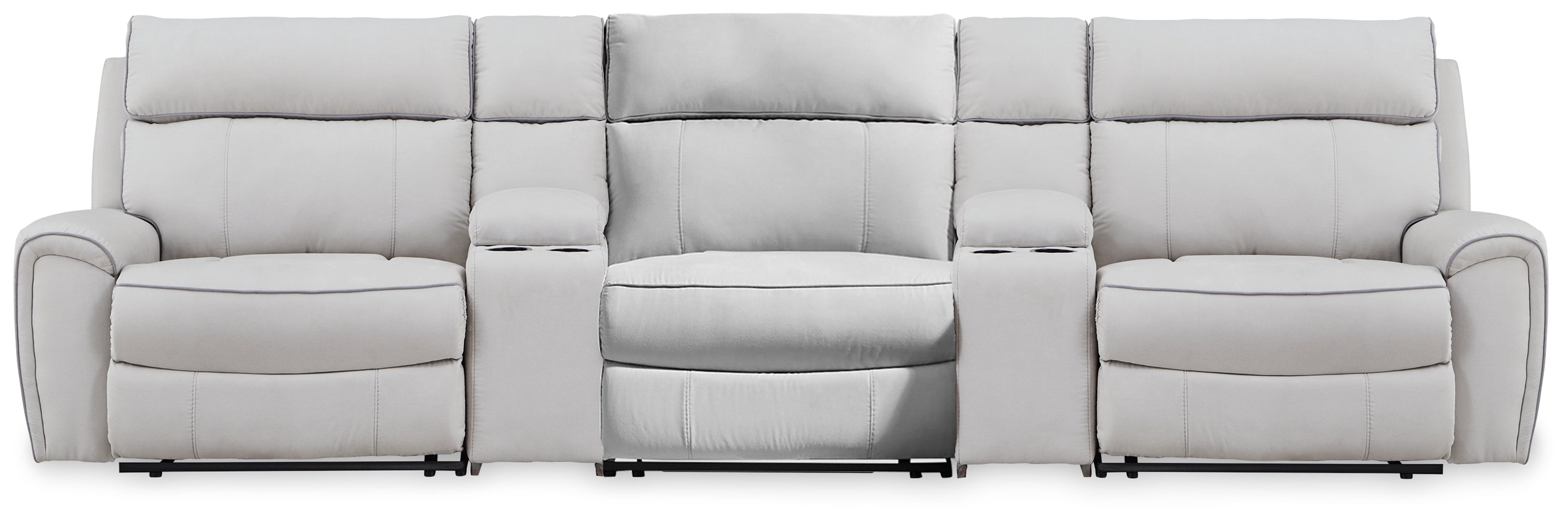 Best Deals Furniture - Ashley Furniture - Social Pointe 5-Piece Reclining Sectional with Storage Consoles - 5-Piece Reclining Sectional with Storage Consoles - PC98802S39