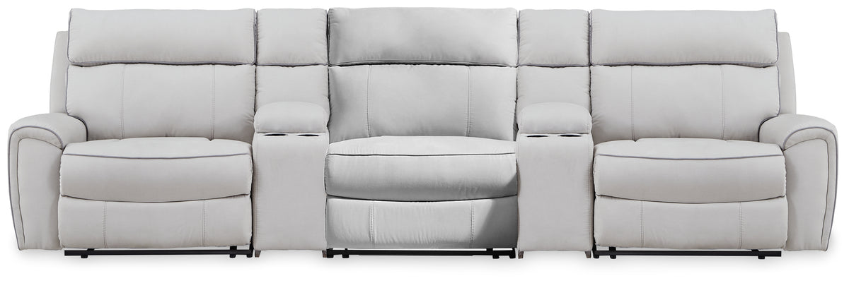 Best Deals Furniture - Ashley Furniture - Social Pointe 5-Piece Reclining Sectional with Storage Consoles - 5-Piece Reclining Sectional with Storage Consoles - PC98802S39