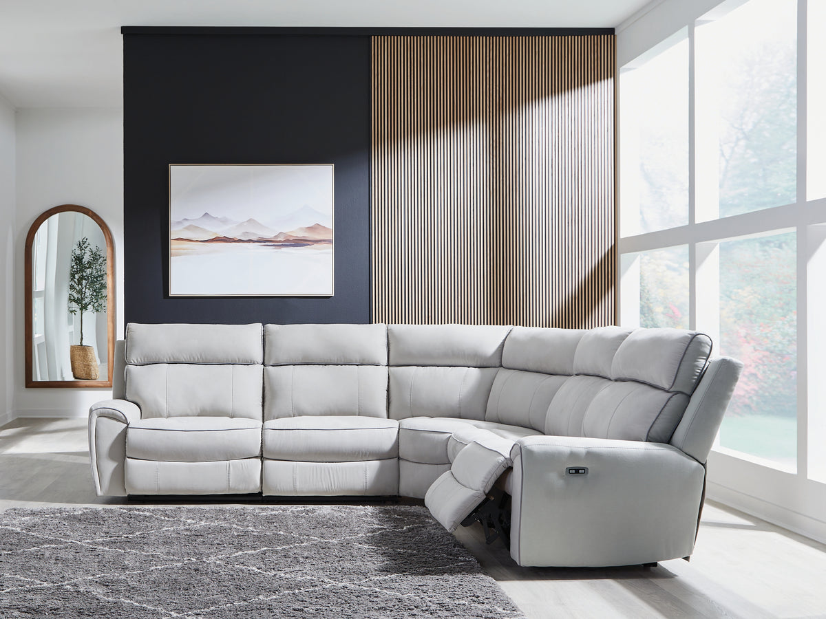Best Deals Furniture - Ashley Furniture - Social Pointe 5-Piece Power Reclining Sectional - 5-Piece Power Reclining Sectional / Pearl/Ash - PC98802S8