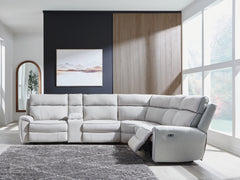 Best Deals Furniture - Ashley Furniture - Social Pointe 6-Piece Reclining Sectional with Storage Console - 6-Piece Reclining Sectional with Storage Console / Pearl/Ash - PC98802S36