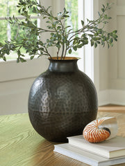 Best Deals Furniture - Ashley Furniture - Woody Vase - Vase / Pewter/Gold Finish - A2000844