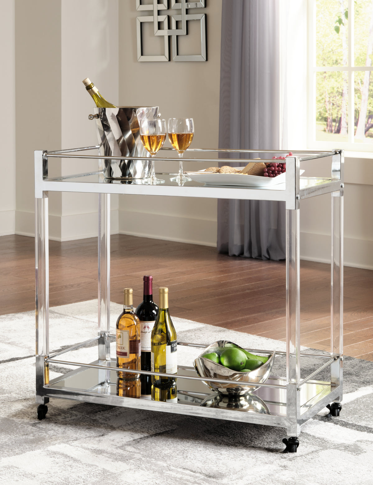 Best Deals Furniture - Ashley Furniture - Chaseton Bar Cart - Bar Cart / Clear/Silver Finish - A4000501