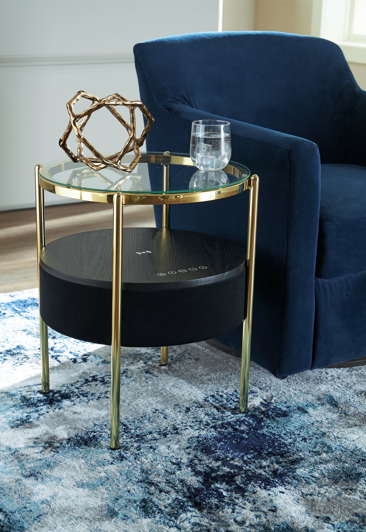 Best Deals Furniture - Ashley Furniture - Nedman Accent Table with Speaker - Accent Table with Speaker / Black/Gold Finish - A4000669