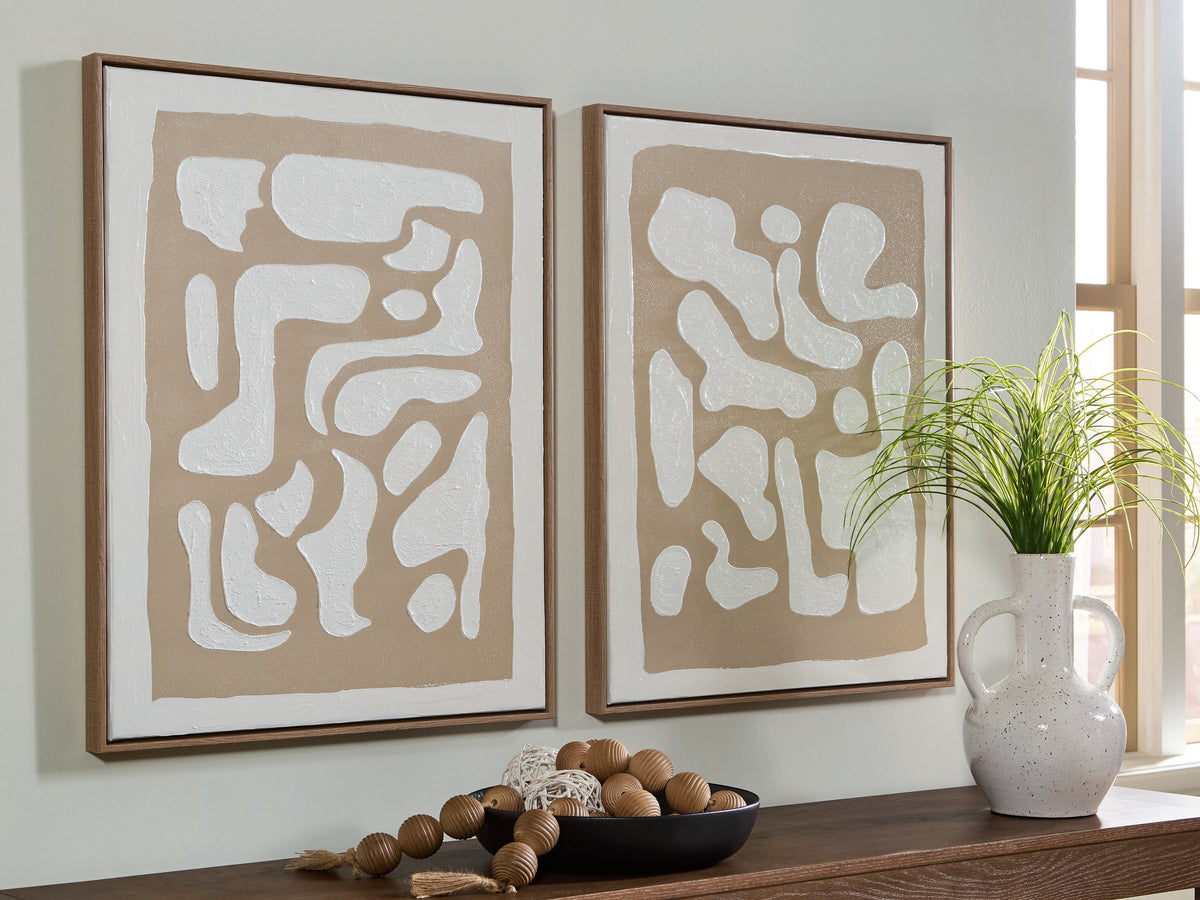 Best Deals Furniture - Ashley Furniture - Waldett Wall Art (Set of 2) - Wall Art Set (Set of 2) / Beige/White - A8000503