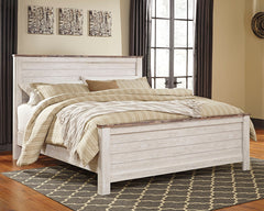 Best Deals Furniture - Ashley Furniture - Willowton California King Panel Bed - California King Panel Bed / Whitewash - B267B28