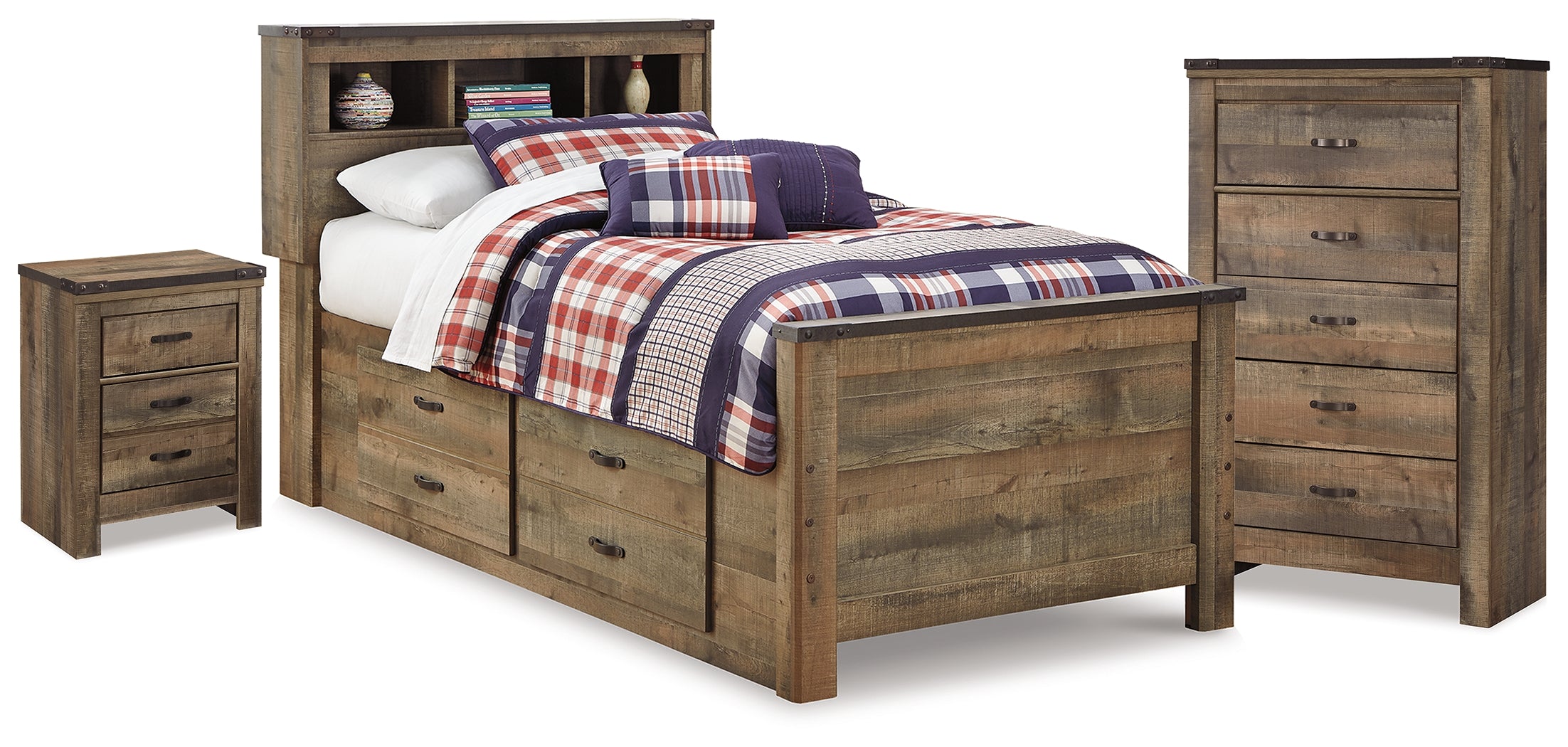 Best Deals Furniture - Ashley Furniture - Trinell Twin Storage Bed, Chest and Nightstand - Twin Storage Bed, Chest and Nightstand / Brown - B446B92