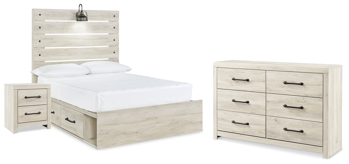 Best Deals Furniture - Ashley Furniture - Cambeck Full Panel Bed with Storage, Dresser and Nightstand - Full Panel Bed with Storage, Dresser and Nightstand / Whitewash - B192B113