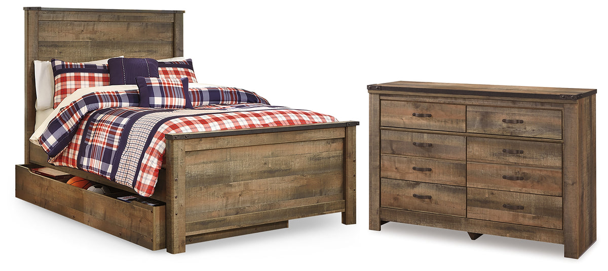 Best Deals Furniture - Ashley Furniture - Trinell Full Panel Bed with Storage and Dresser - Full Panel Bed with Storage and Dresser / Brown - B446B93