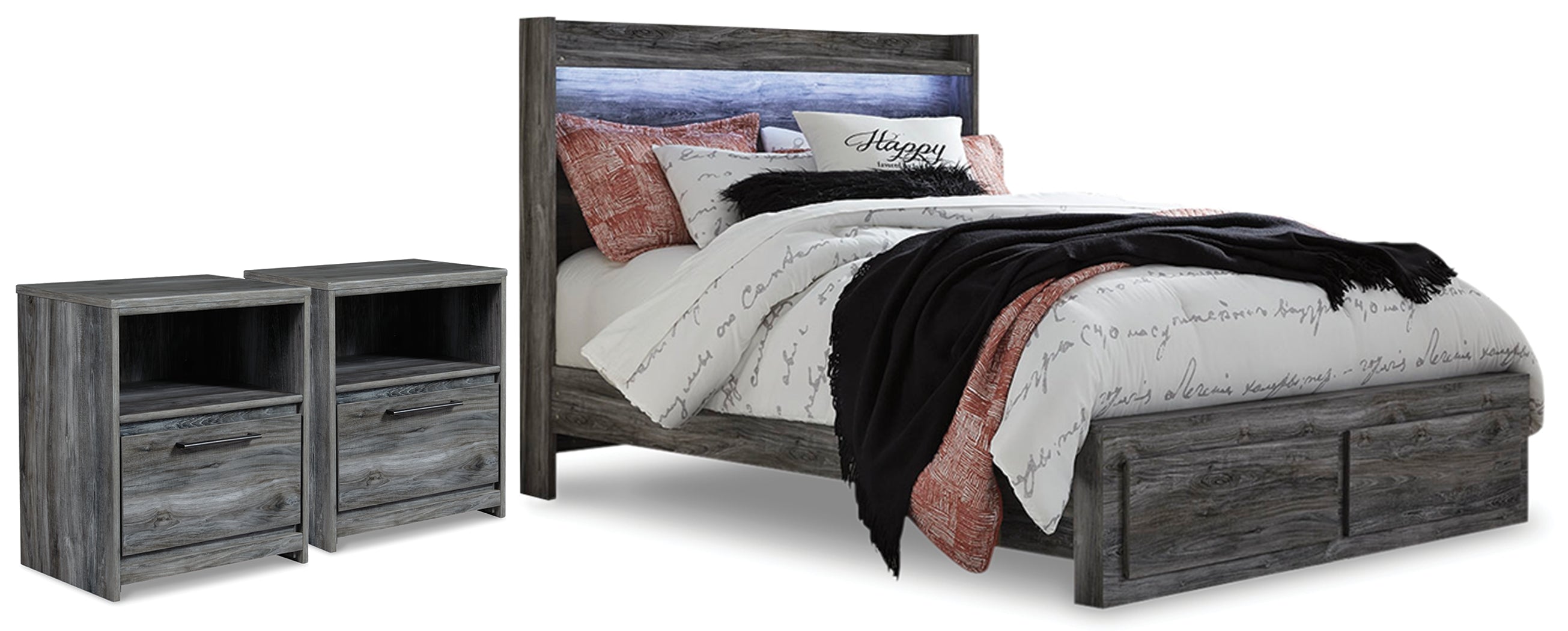 Best Deals Furniture - Ashley Furniture - Baystorm Queen Panel Storage Bed and 2 Nightstands - Queen Panel Storage Bed and 2 Nightstands / Gray - B221B84